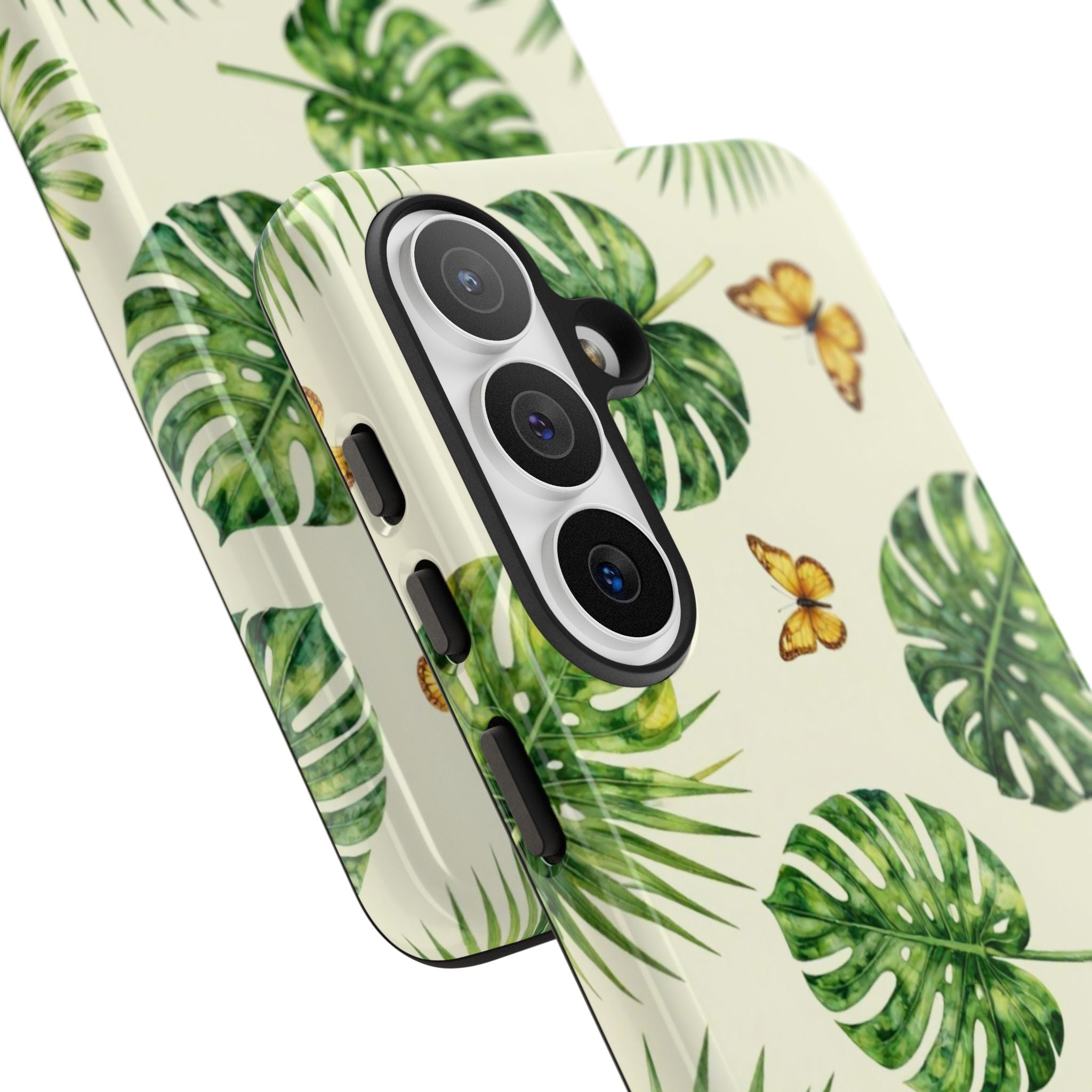 Green Monstera & Palm Leaves with Butterflies Case