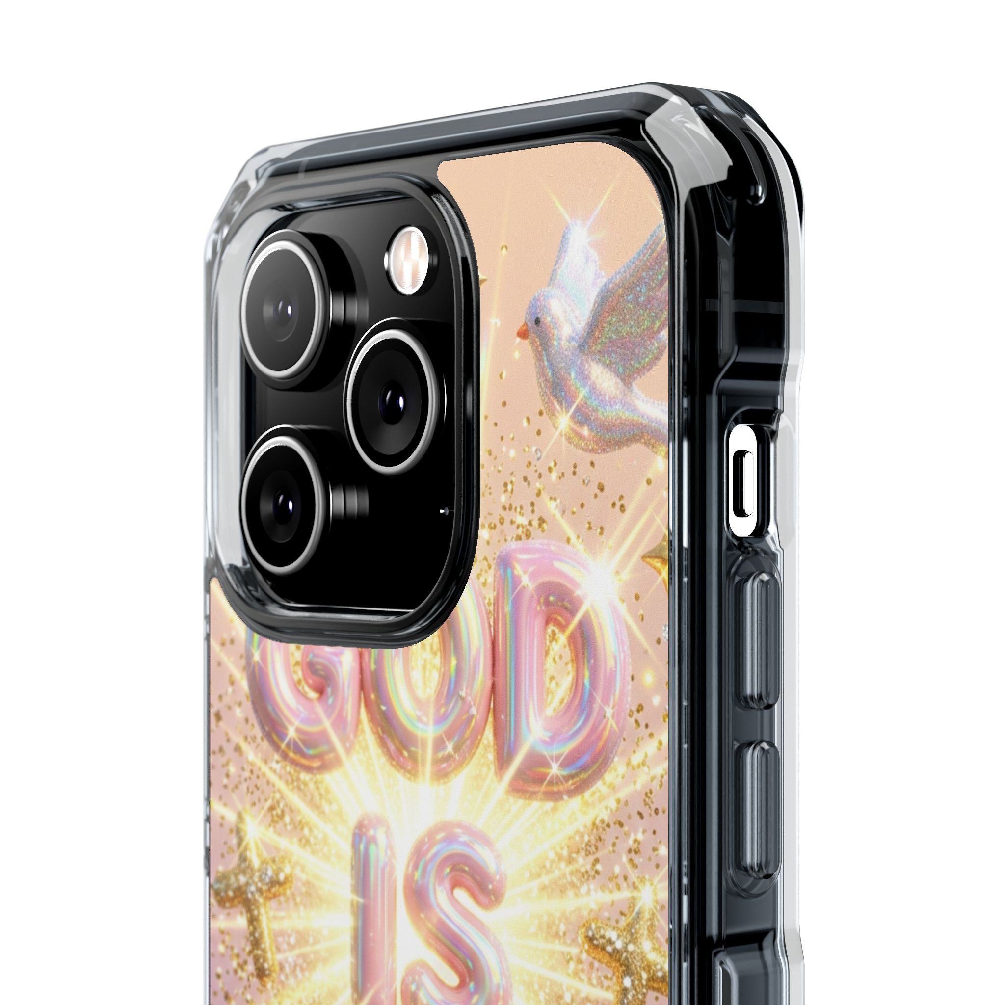 Clear Magnetic Phone Case — "God Is Good" Glitter Cross Design