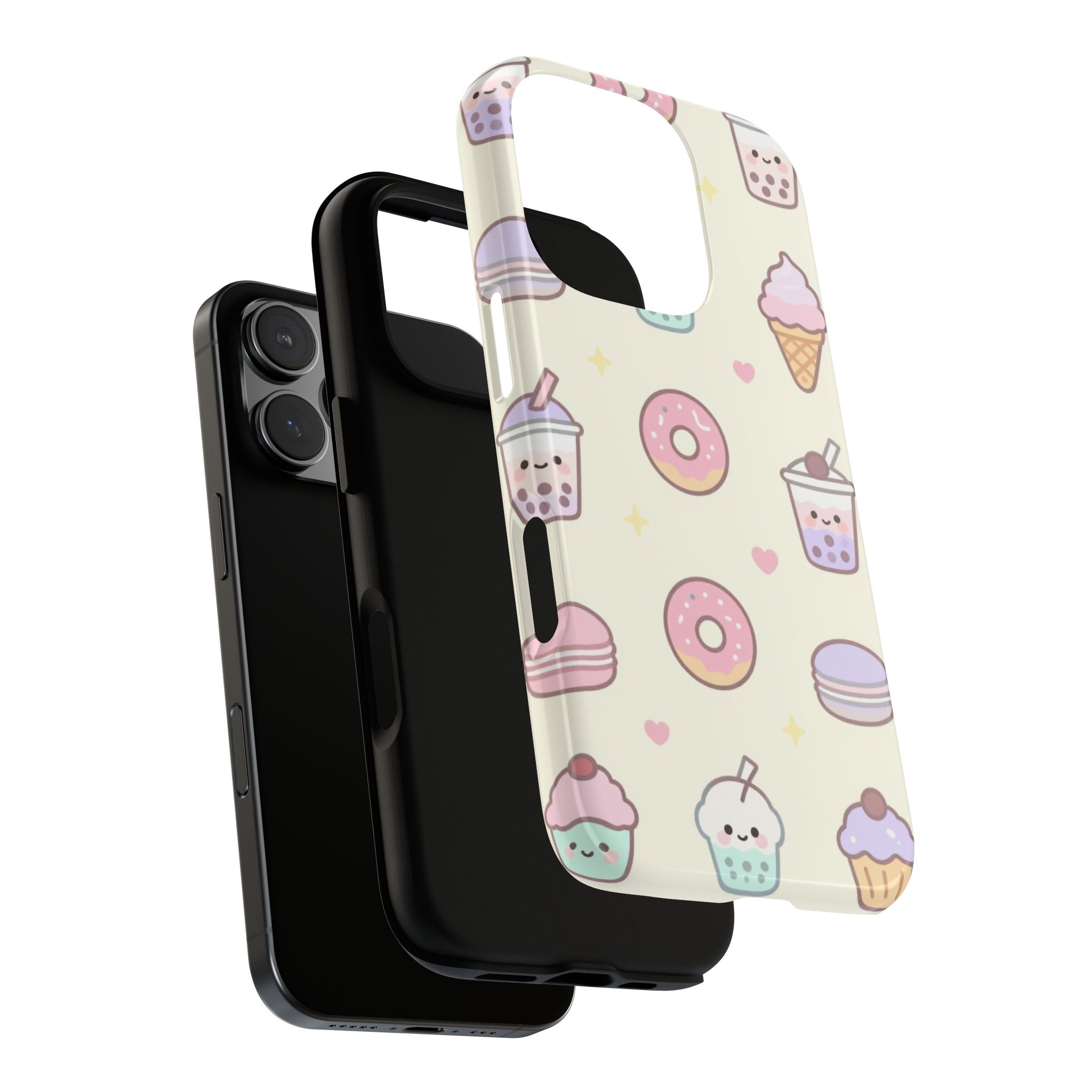 Kawaii Sweets Pattern Phone Case — Cute Donut, Cupcake & Bubble Tea Tough Case