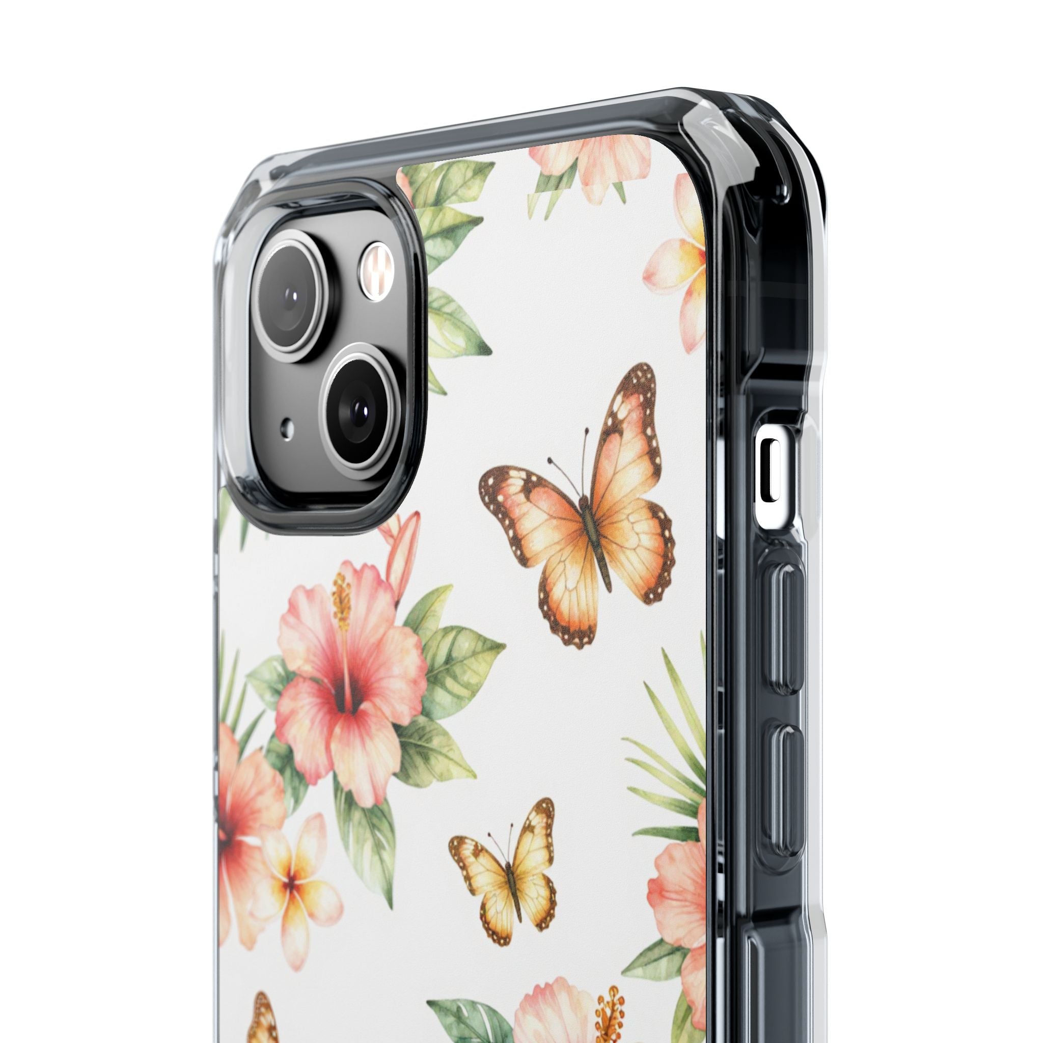 Clear Impact Phone Case — Tropical Hibiscus & Butterfly Magnetic Protective Cover