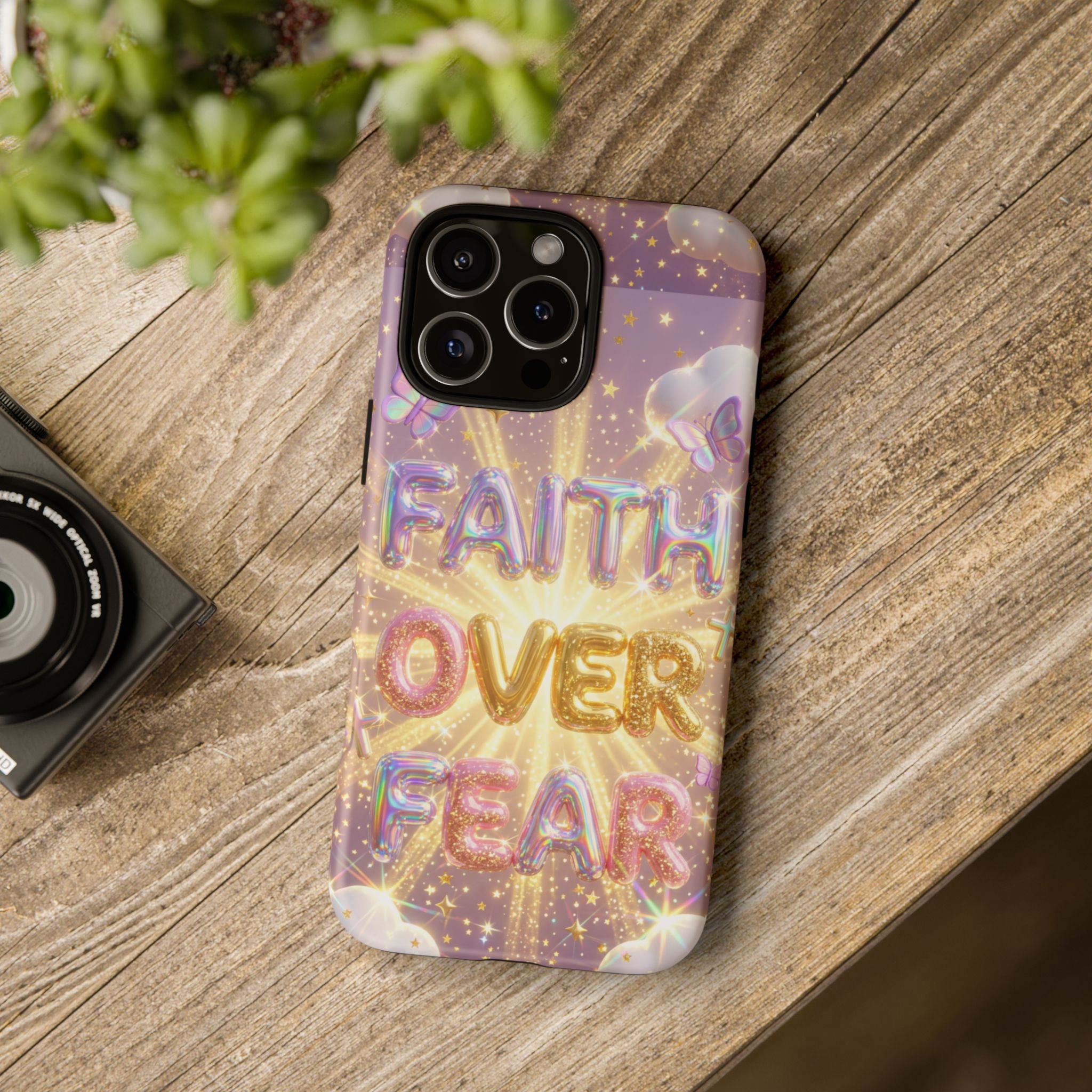 Faith Over Fear Glitter Phone Case — Inspirational Protective iPhone Cover