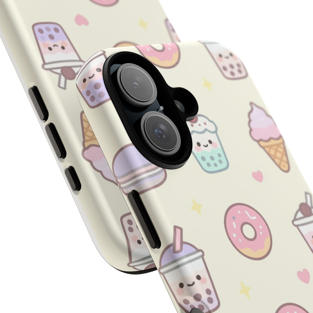 Kawaii Sweets Pattern Phone Case — Cute Donut, Cupcake & Bubble Tea Tough Case