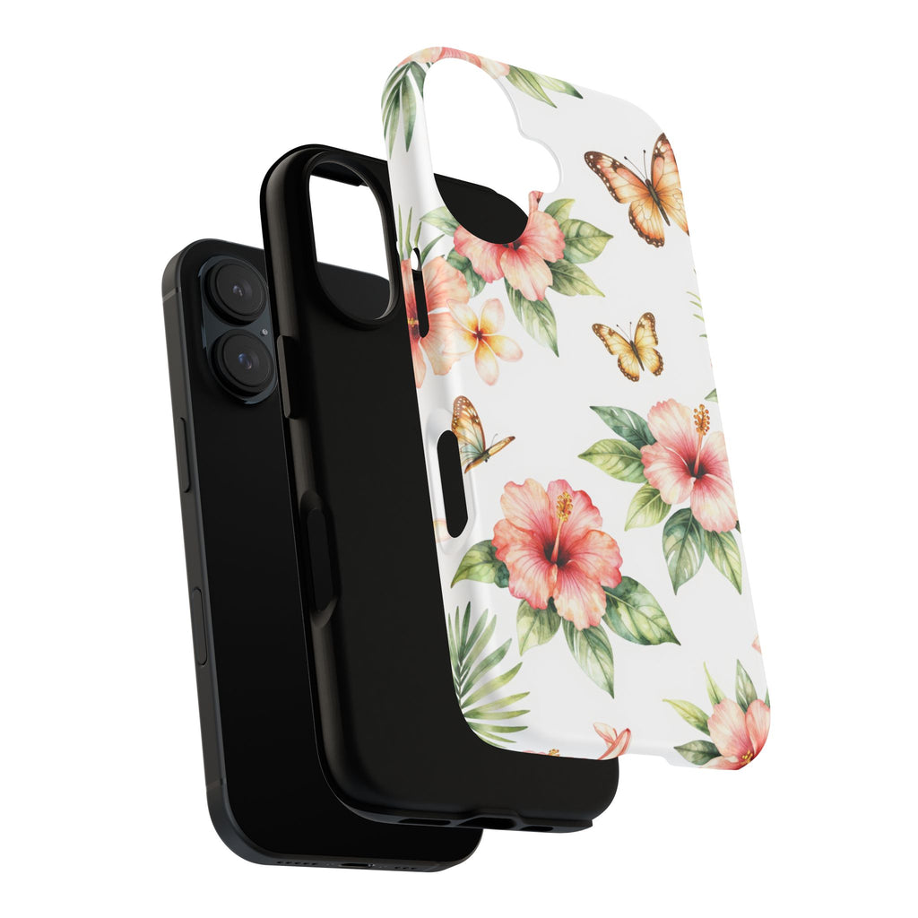 Floral Butterflies Tough Phone Case – Tropical Hibiscus Protective Cover