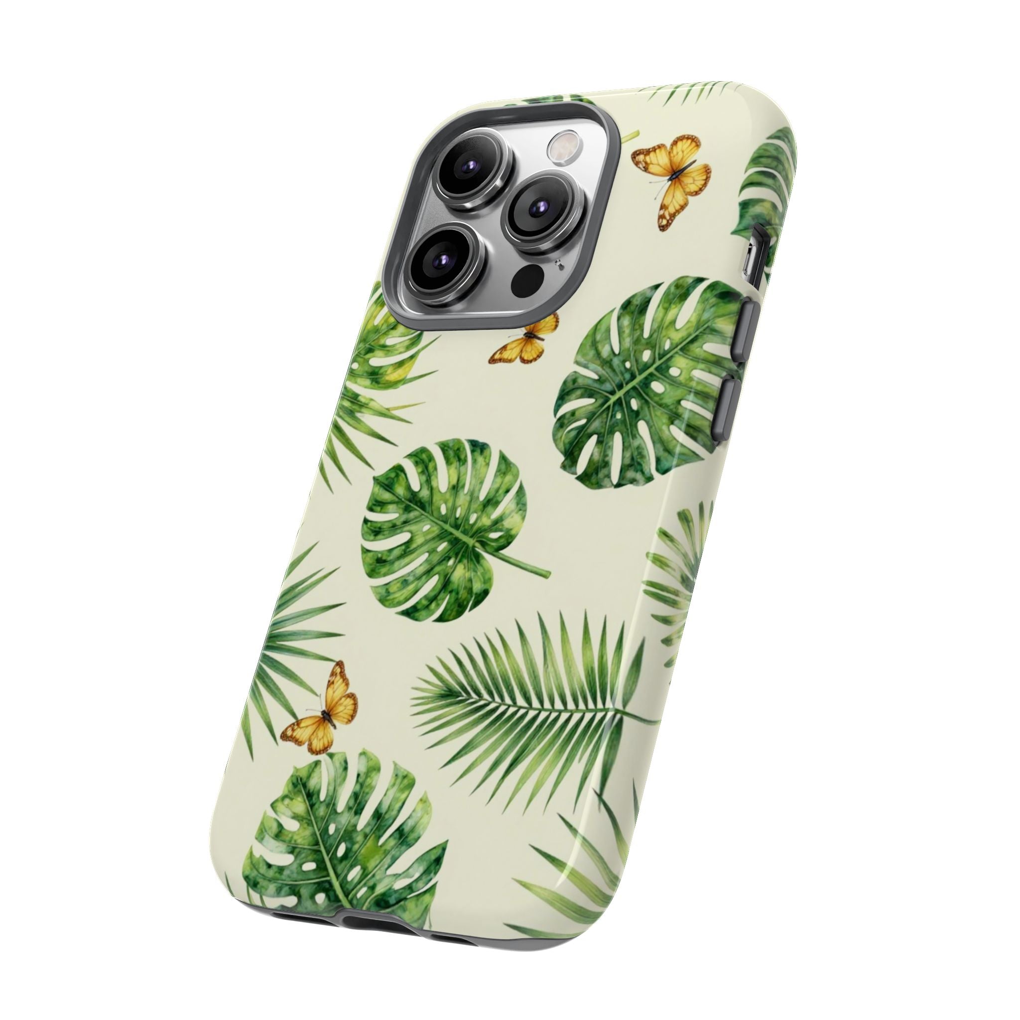 Green Monstera & Palm Leaves with Butterflies Case
