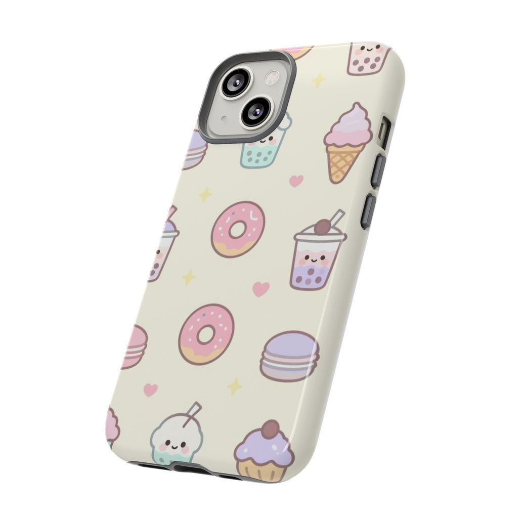 Kawaii Sweets Pattern Phone Case — Cute Donut, Cupcake & Bubble Tea Tough Case