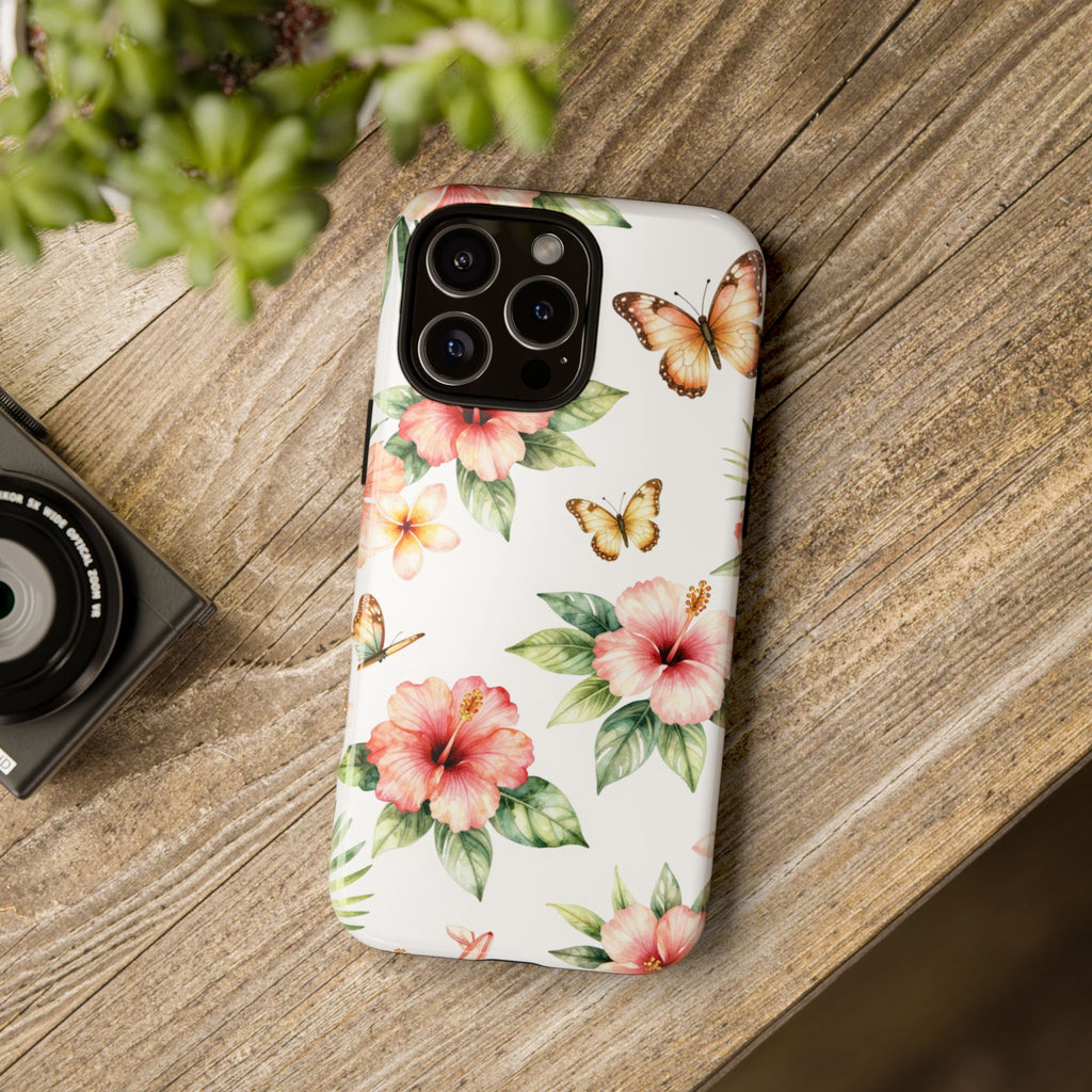 Floral Butterflies Tough Phone Case – Tropical Hibiscus Protective Cover