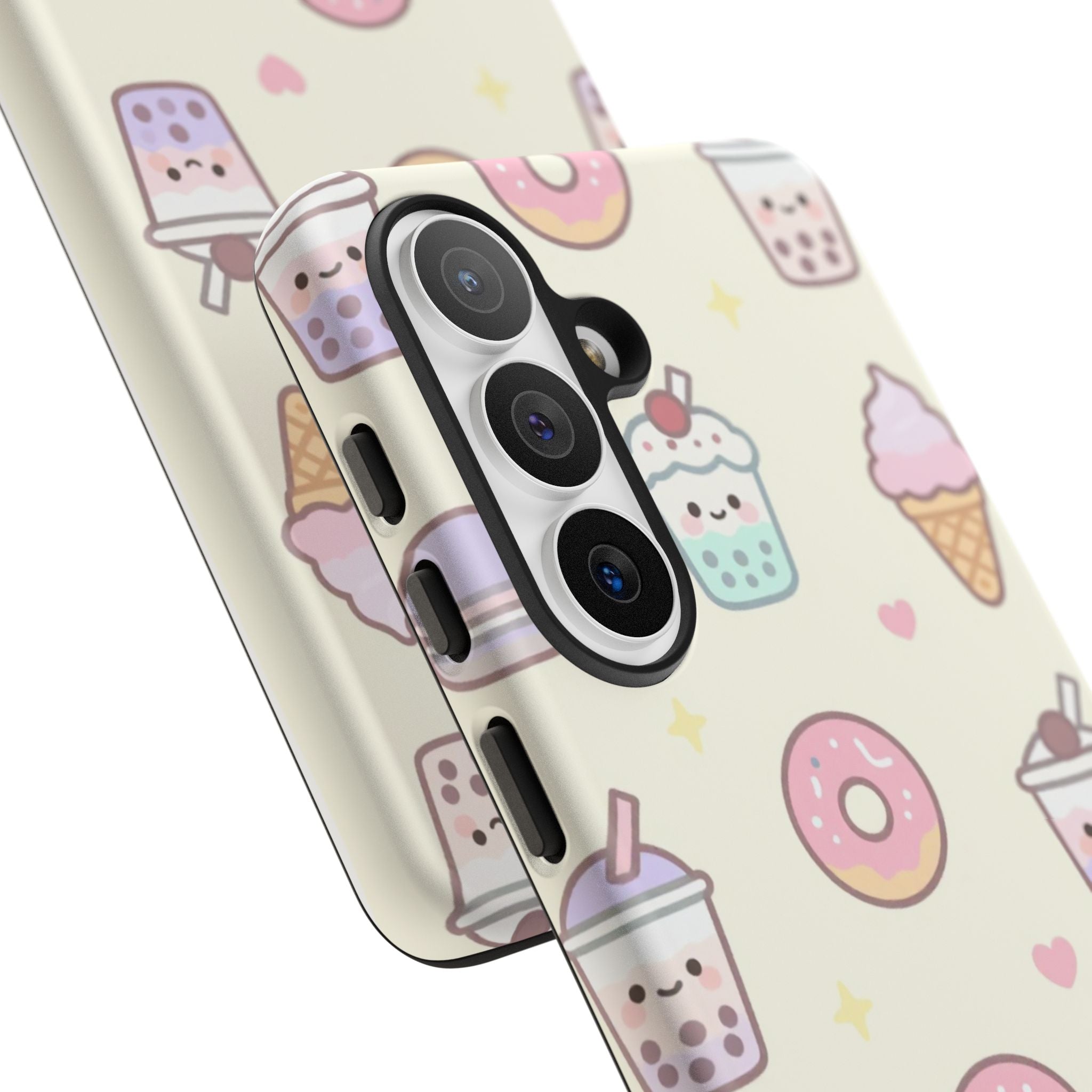 Kawaii Sweets Pattern Phone Case — Cute Donut, Cupcake & Bubble Tea Tough Case