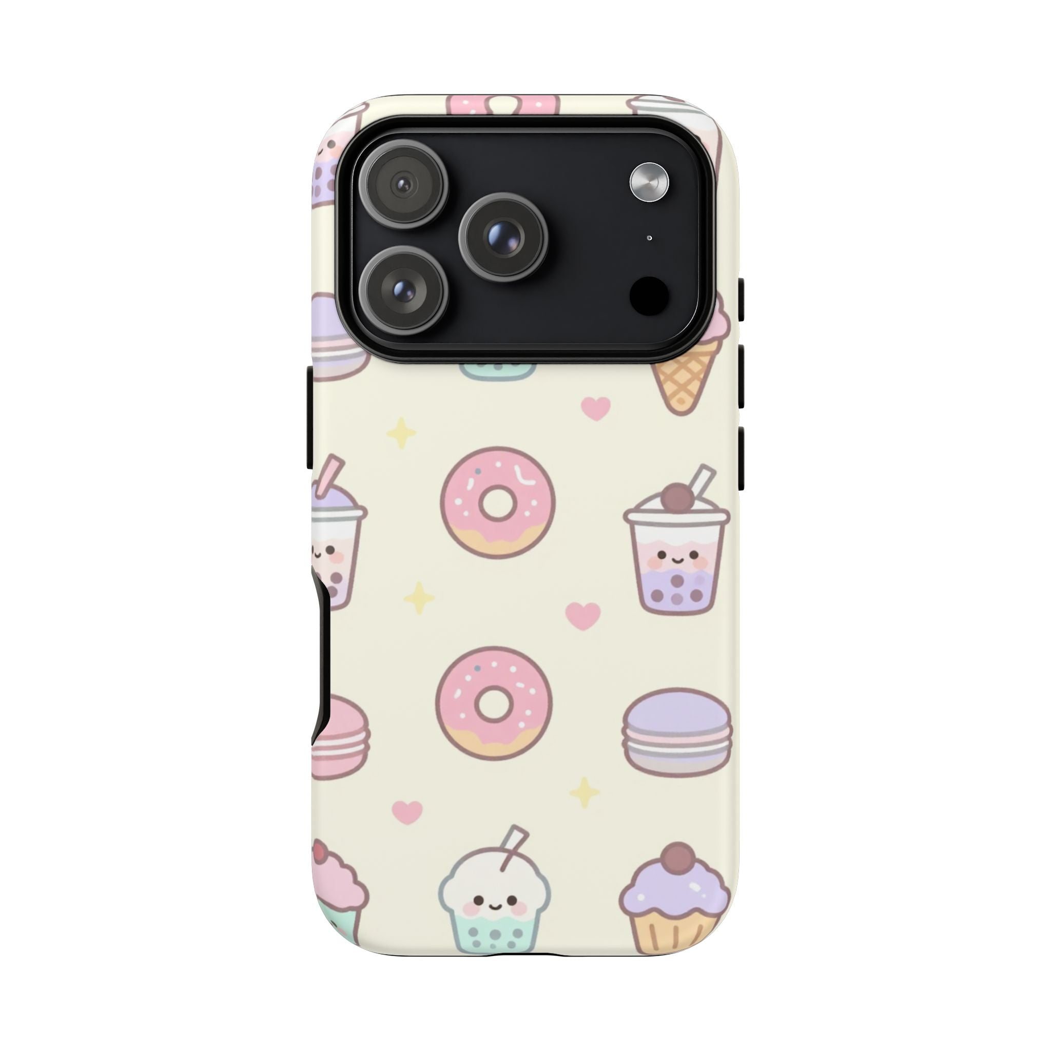 Kawaii Sweets Pattern Phone Case — Cute Donut, Cupcake & Bubble Tea Tough Case