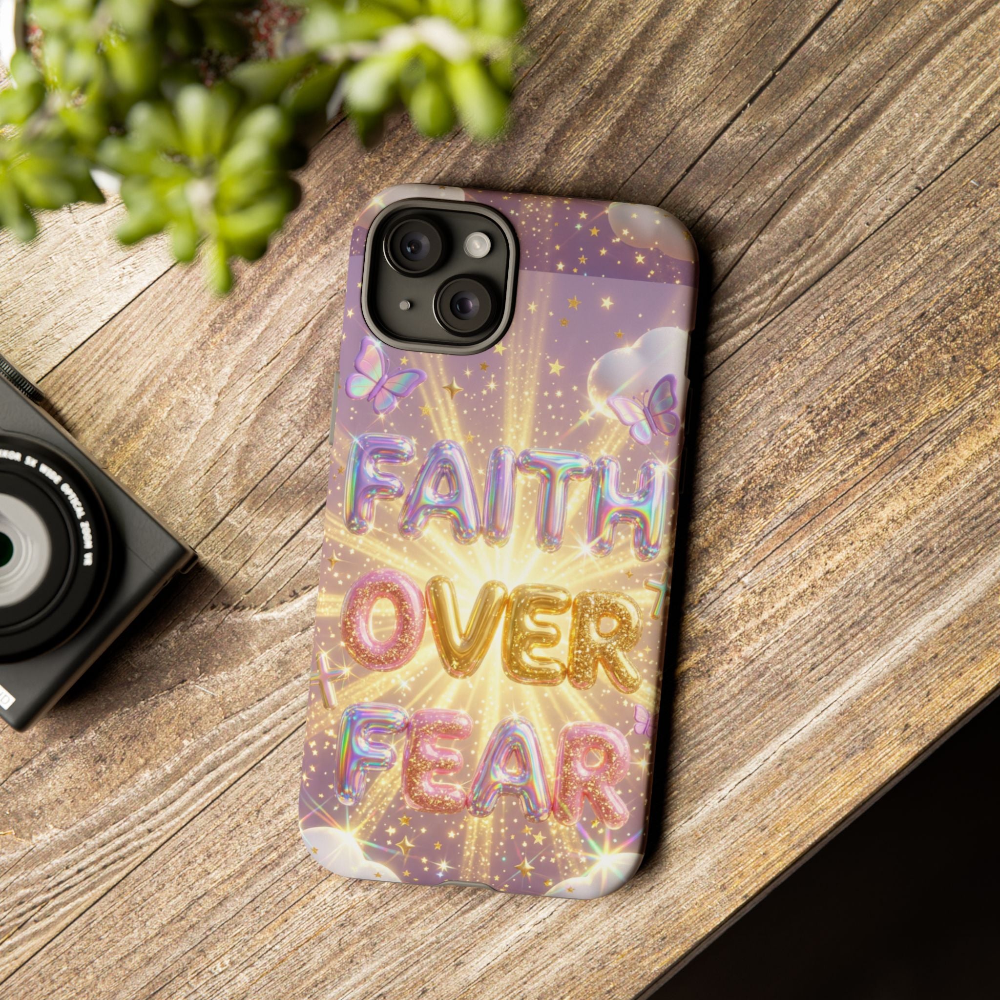 Faith Over Fear Glitter Phone Case — Inspirational Protective iPhone Cover