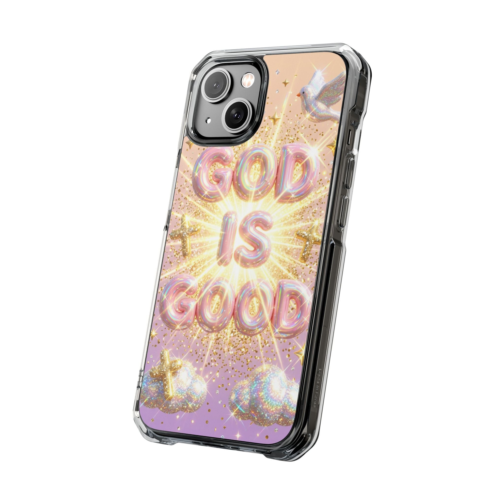 Clear Magnetic Phone Case — "God Is Good" Glitter Cross Design
