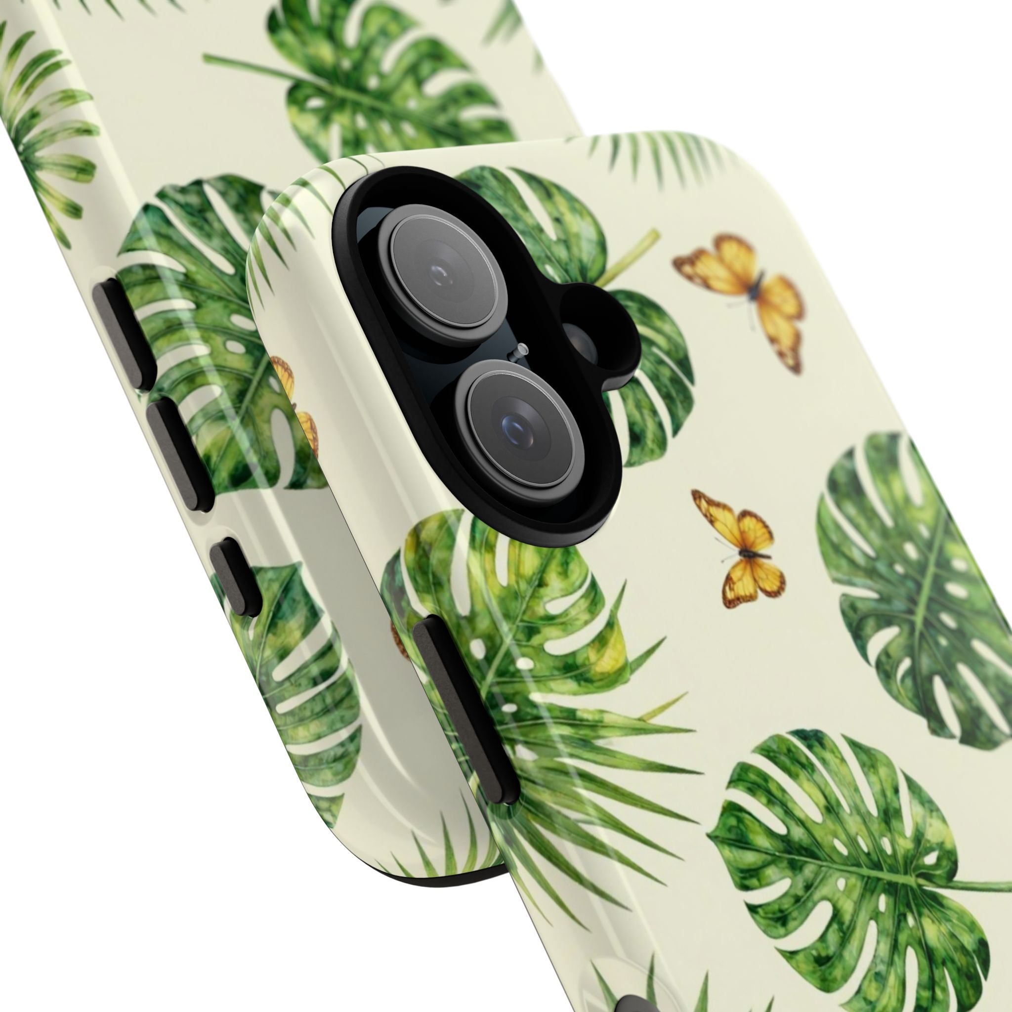 Green Monstera & Palm Leaves with Butterflies Case