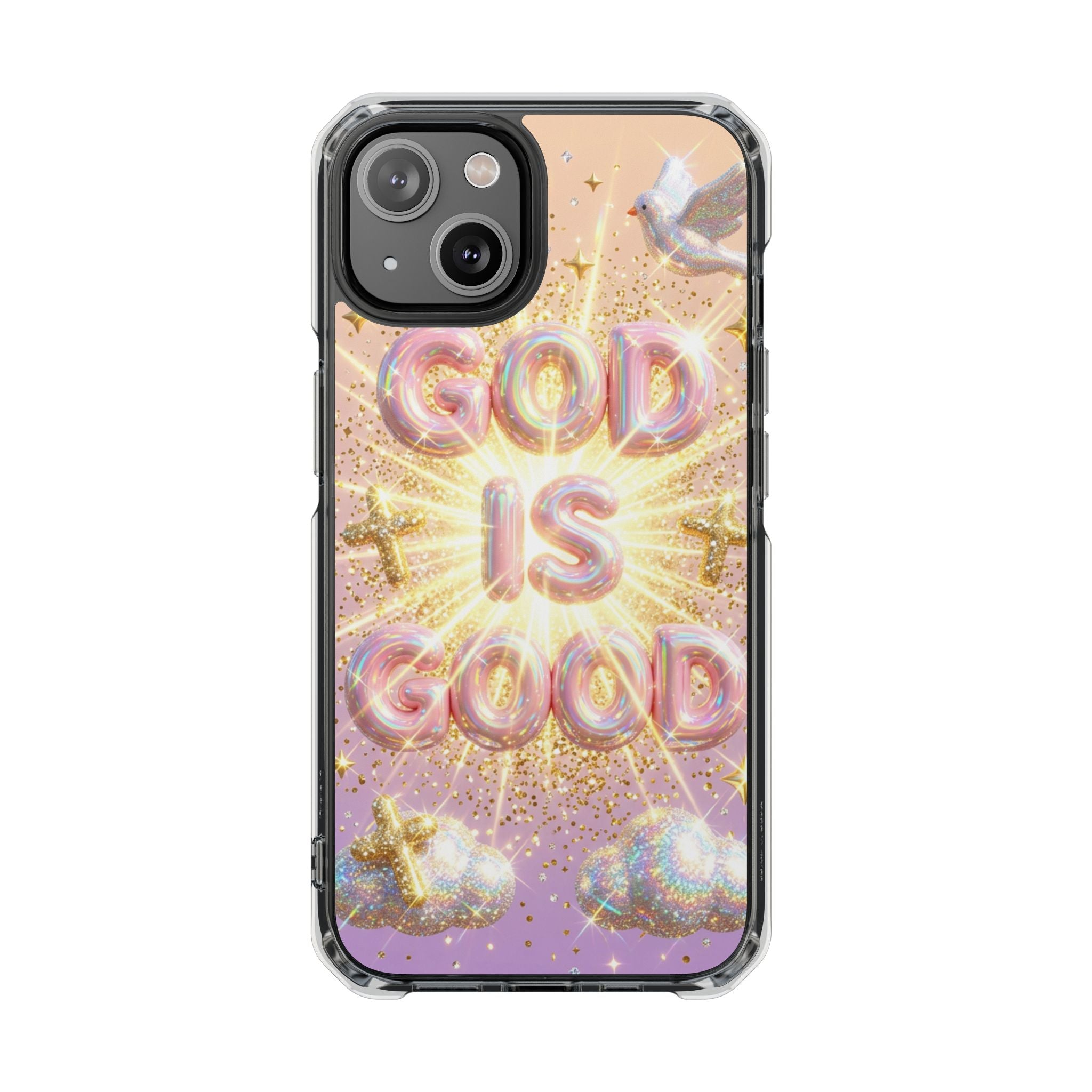 Clear Magnetic Phone Case — "God Is Good" Glitter Cross Design