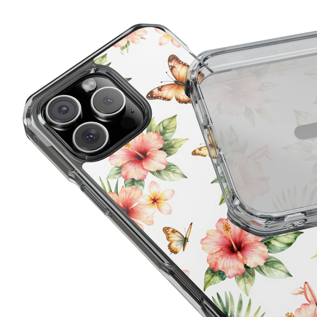 Clear Impact Phone Case — Tropical Hibiscus & Butterfly Magnetic Protective Cover