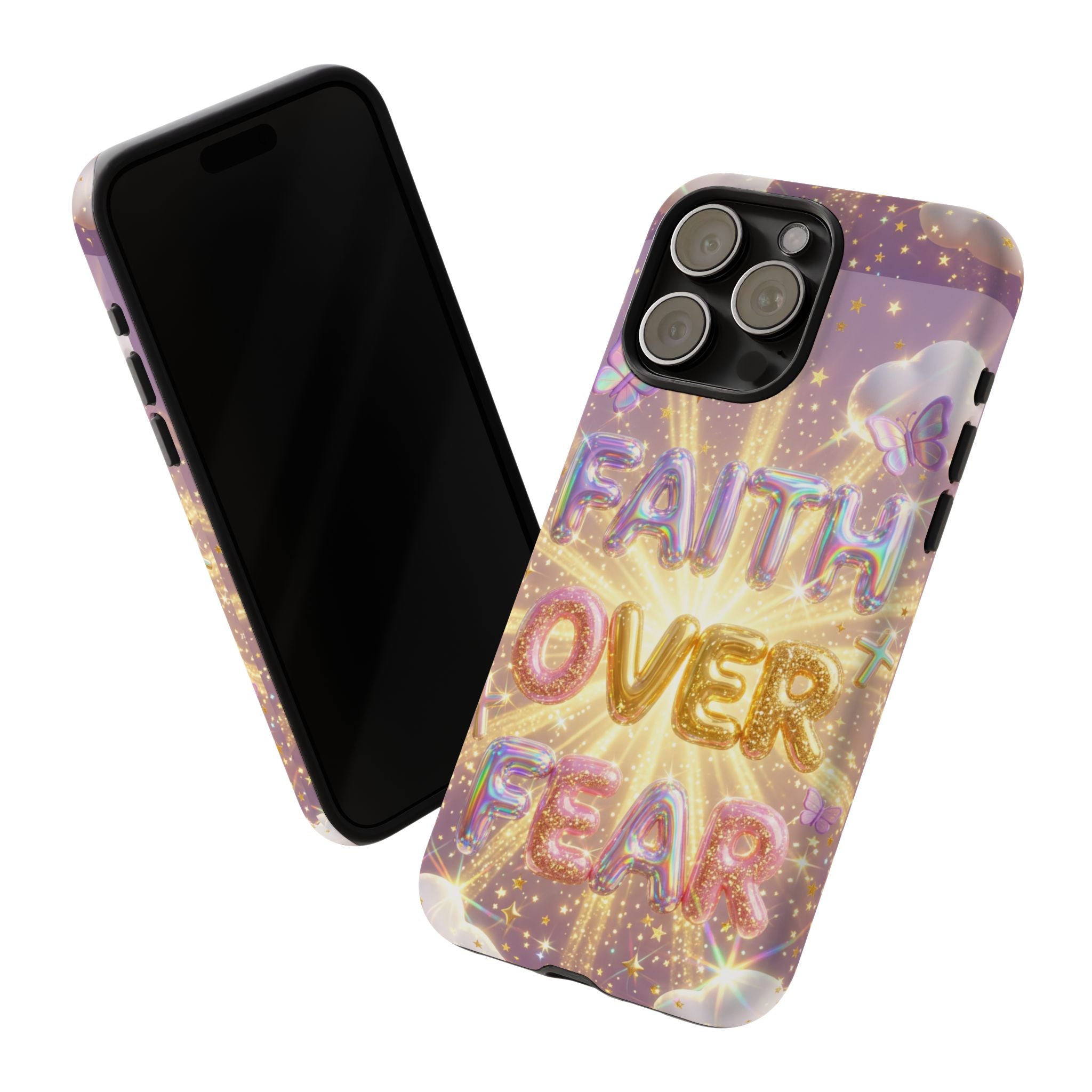 Faith Over Fear Glitter Phone Case — Inspirational Protective iPhone Cover