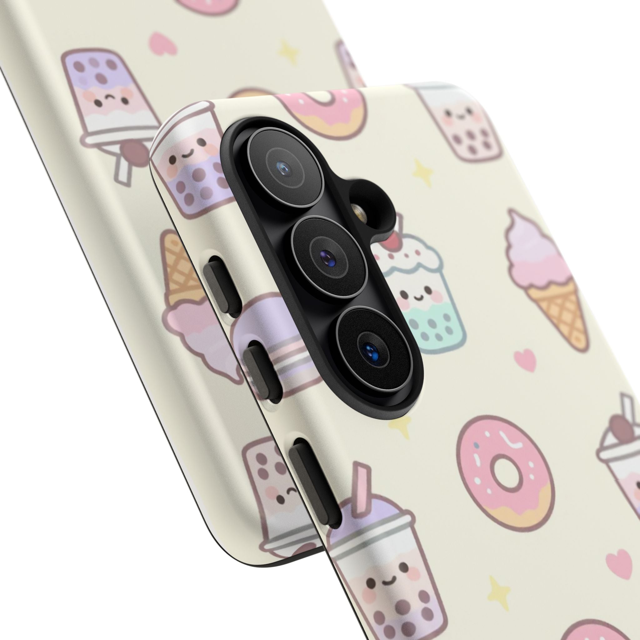 Kawaii Sweets Pattern Phone Case — Cute Donut, Cupcake & Bubble Tea Tough Case