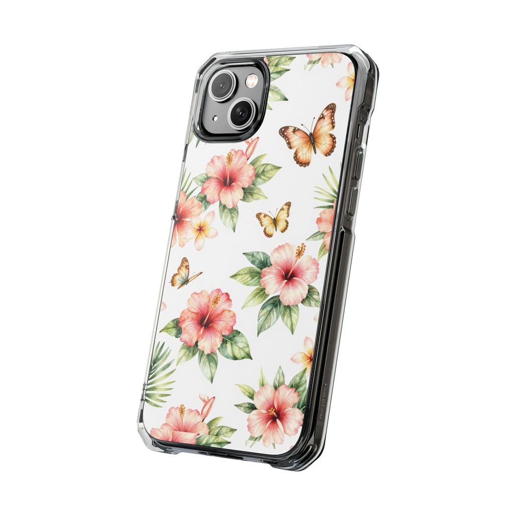 Clear Impact Phone Case — Tropical Hibiscus & Butterfly Magnetic Protective Cover