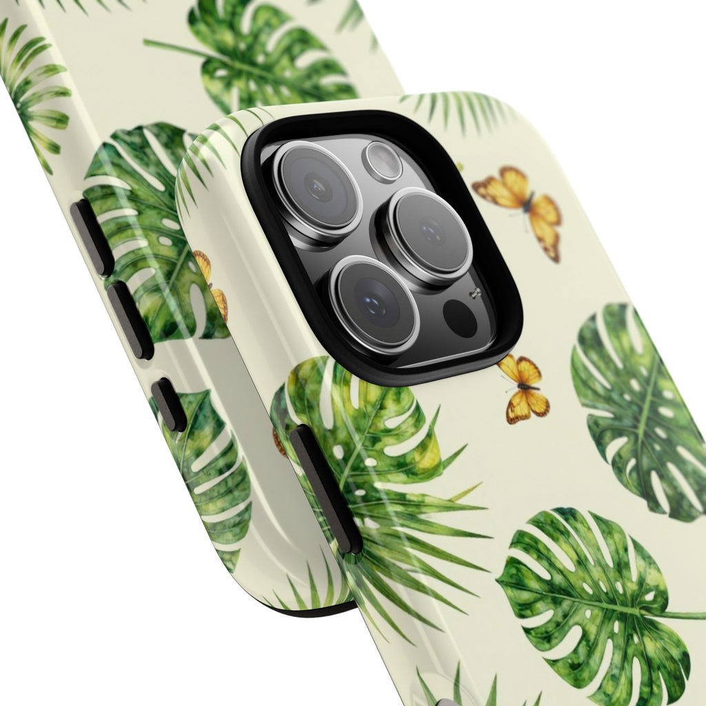 Green Monstera & Palm Leaves with Butterflies Case