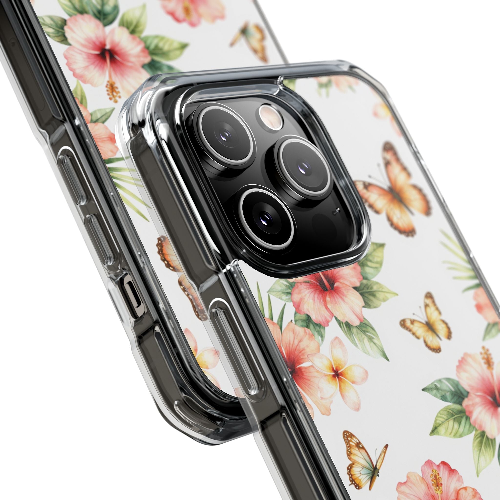 Clear Impact Phone Case — Tropical Hibiscus & Butterfly Magnetic Protective Cover