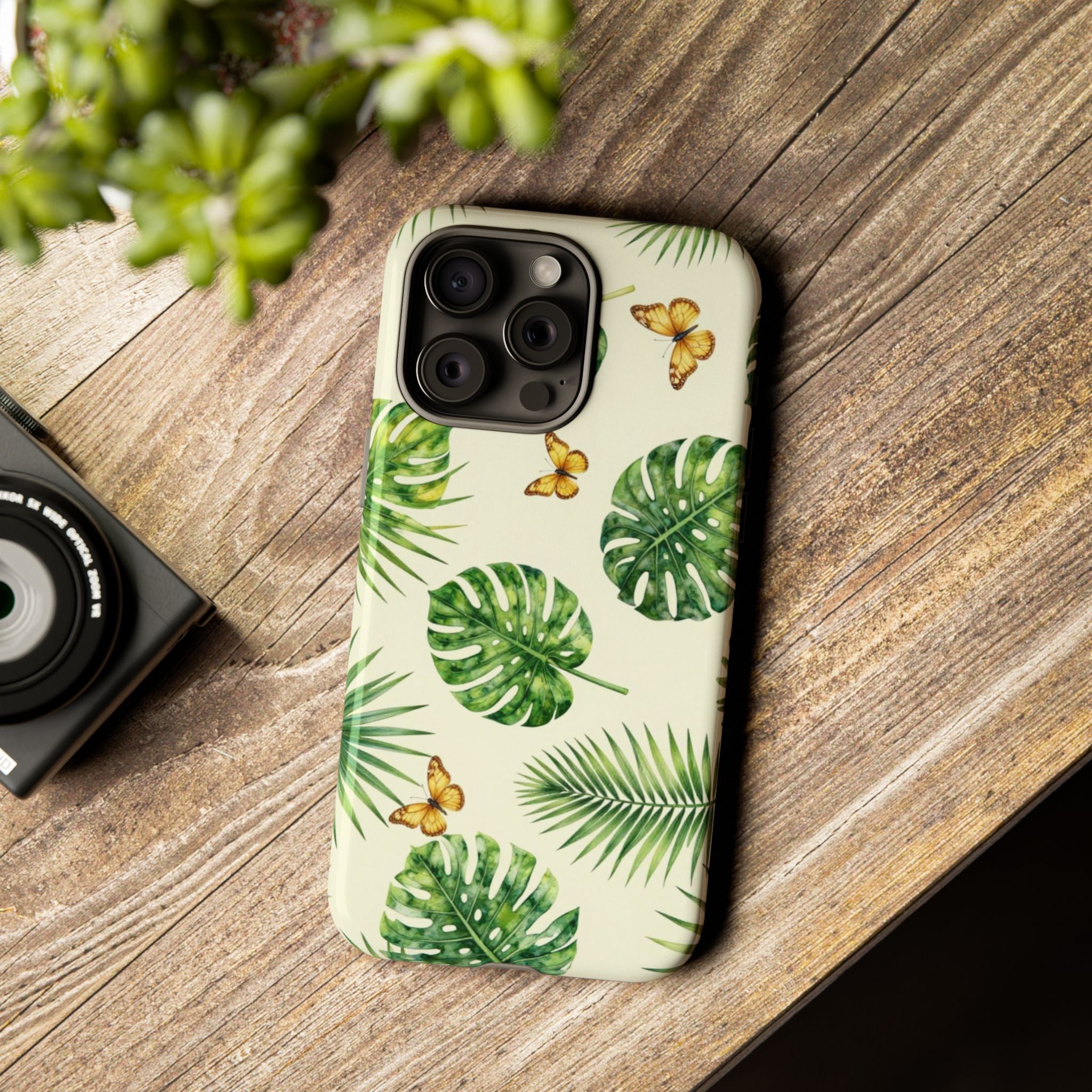 Green Monstera & Palm Leaves with Butterflies Case