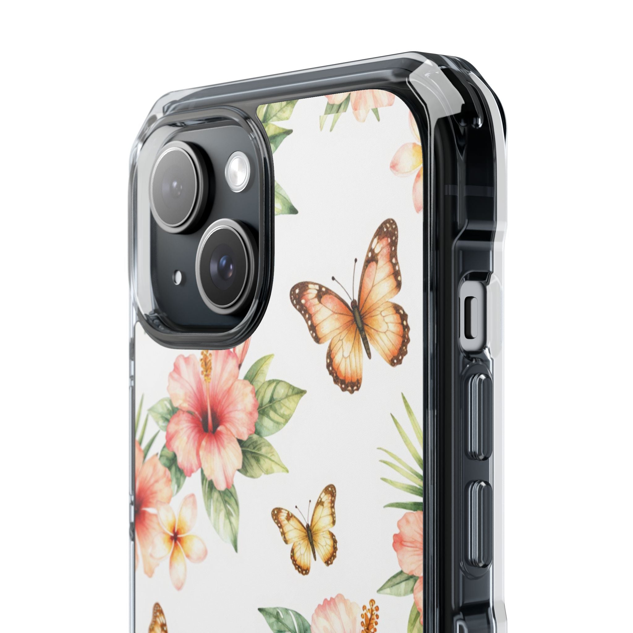 Clear Impact Phone Case — Tropical Hibiscus & Butterfly Magnetic Protective Cover