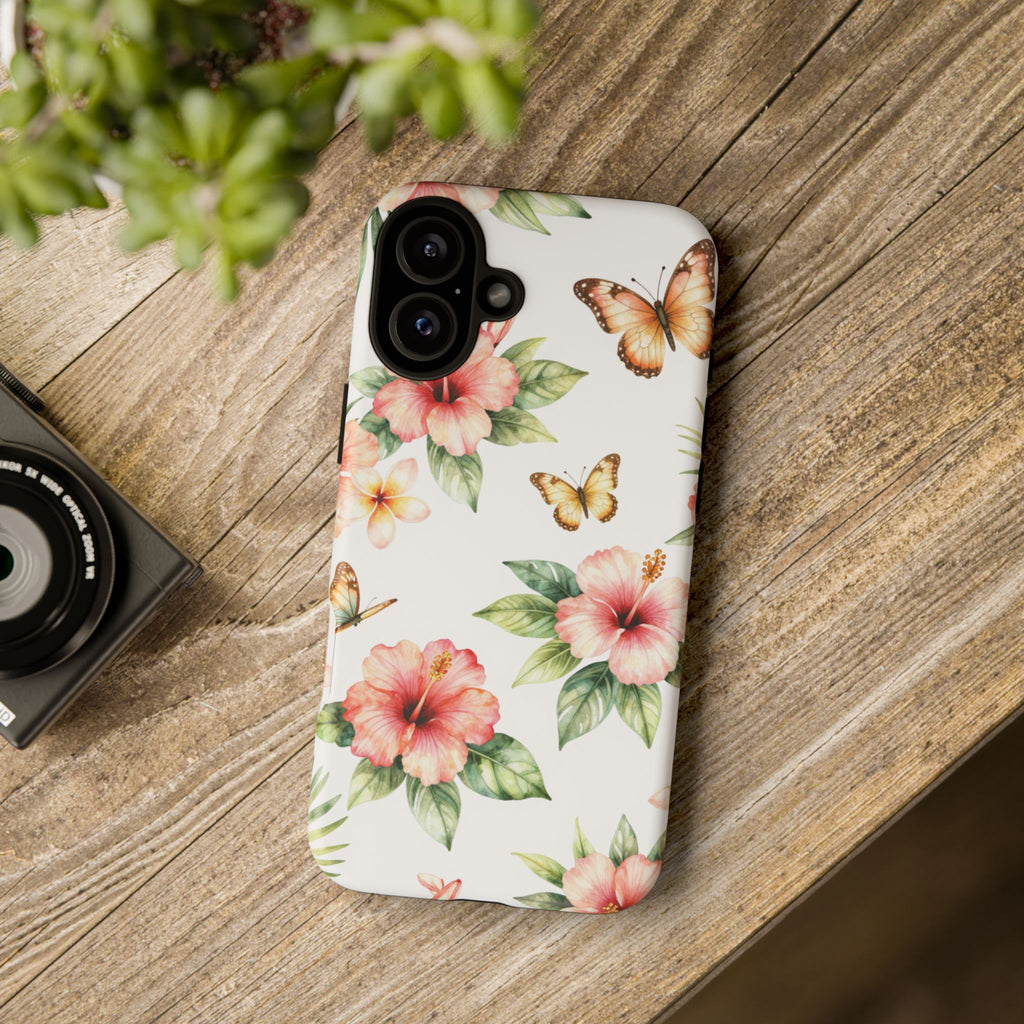 Floral Butterflies Tough Phone Case – Tropical Hibiscus Protective Cover