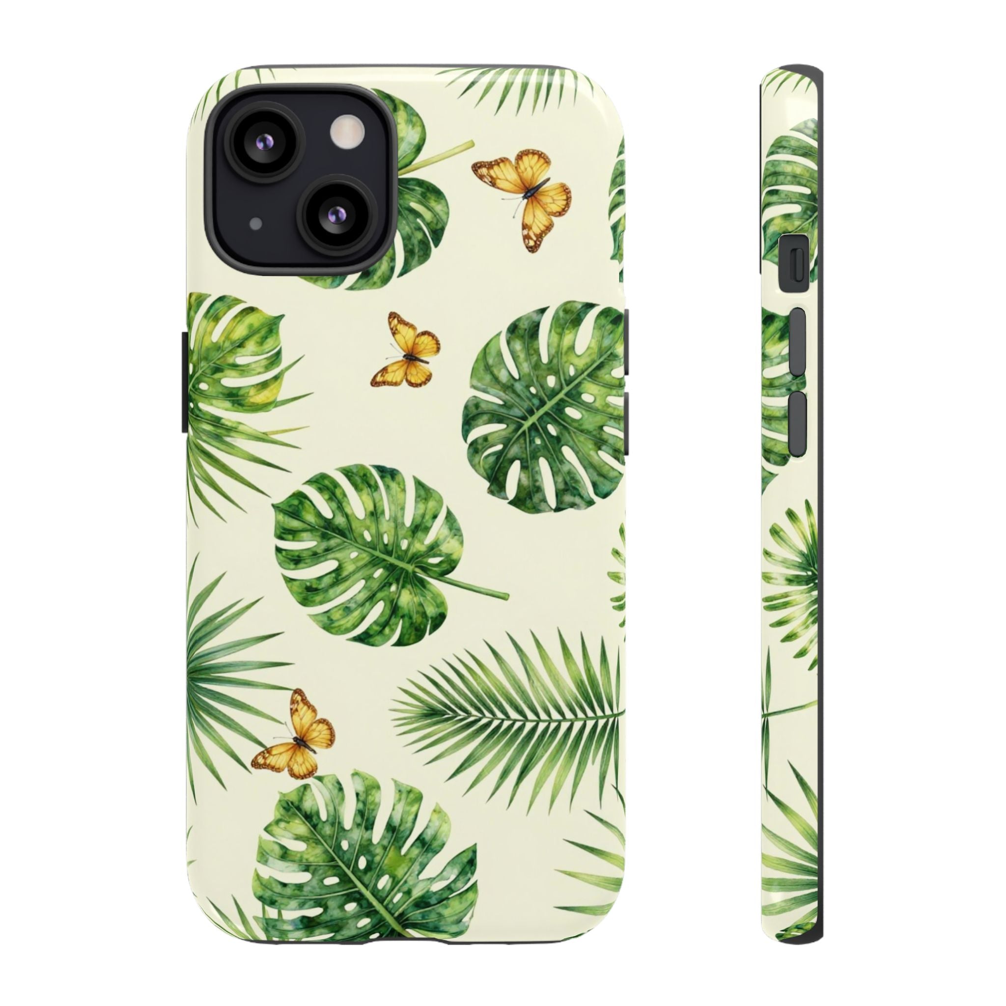 Green Monstera & Palm Leaves with Butterflies Case