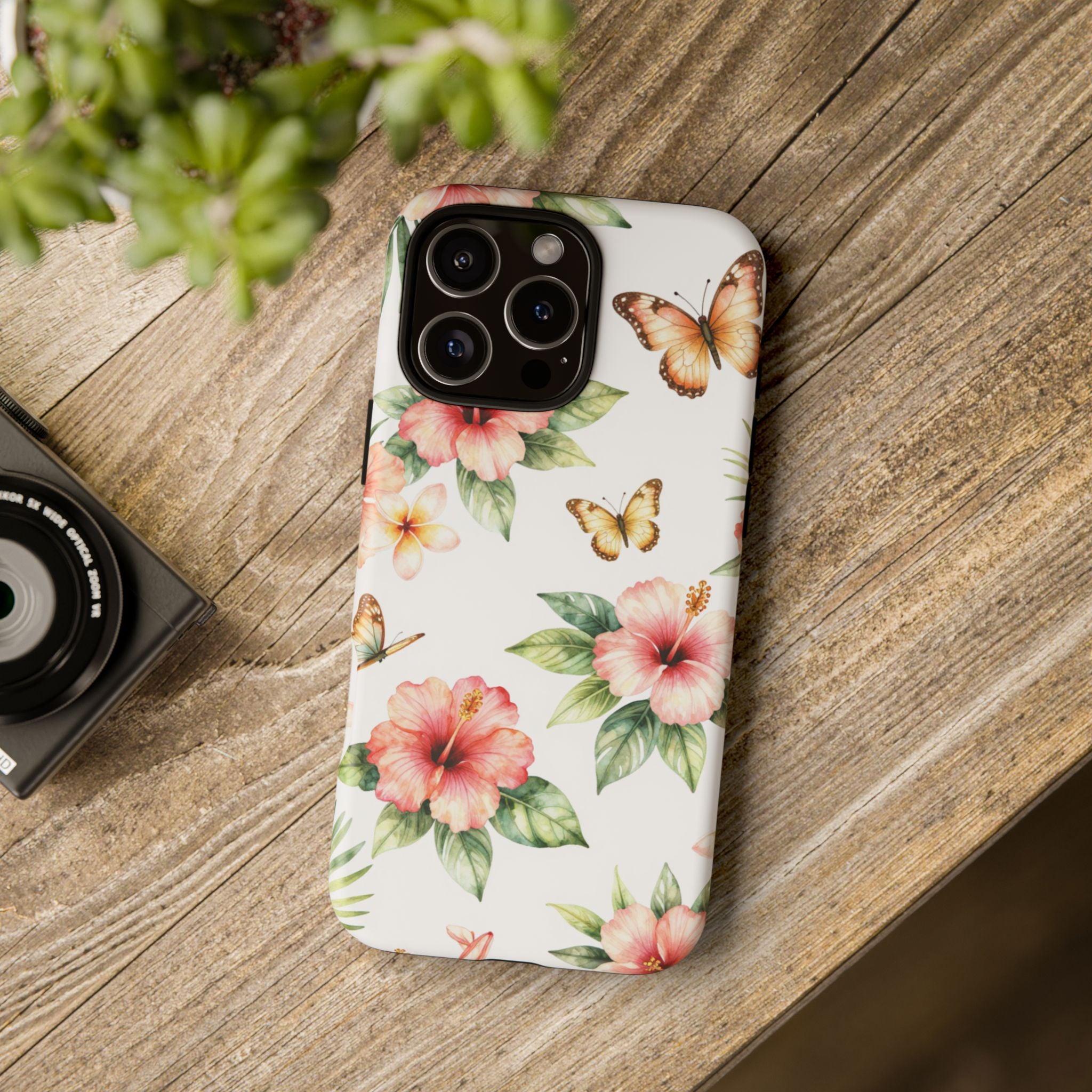 Floral Butterflies Tough Phone Case – Tropical Hibiscus Protective Cover