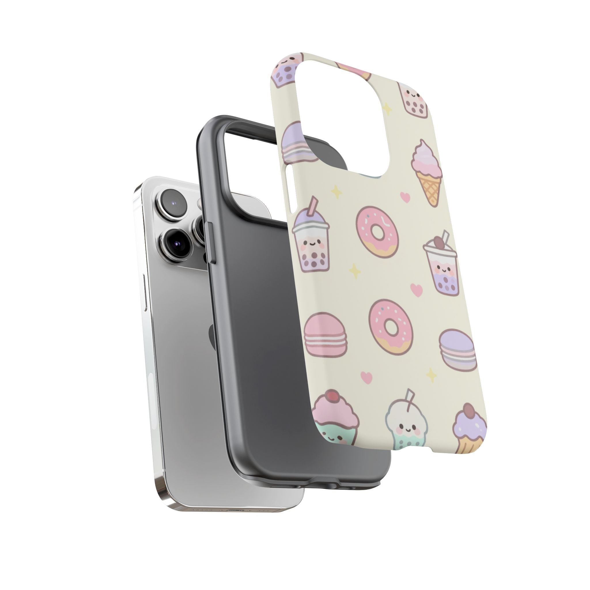 Kawaii Sweets Pattern Phone Case — Cute Donut, Cupcake & Bubble Tea Tough Case