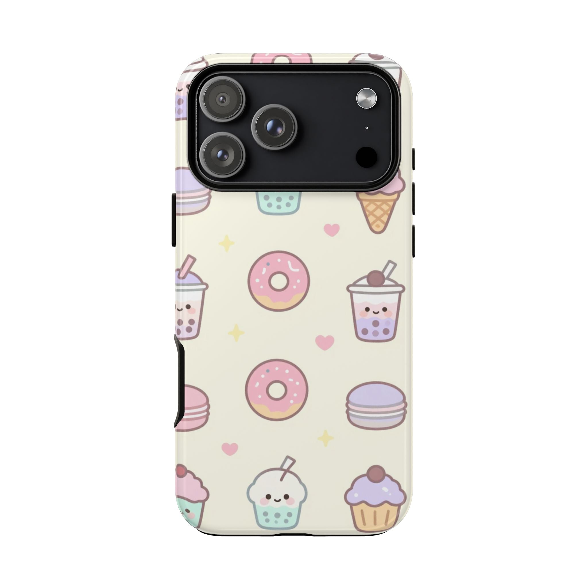 Kawaii Sweets Pattern Phone Case — Cute Donut, Cupcake & Bubble Tea Tough Case