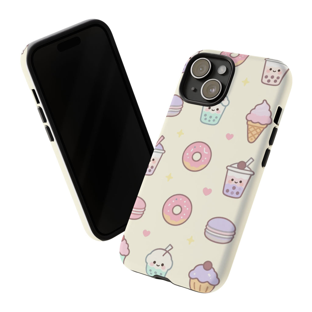 Kawaii Sweets Pattern Phone Case — Cute Donut, Cupcake & Bubble Tea Tough Case