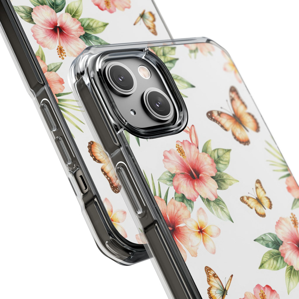 Clear Impact Phone Case — Tropical Hibiscus & Butterfly Magnetic Protective Cover