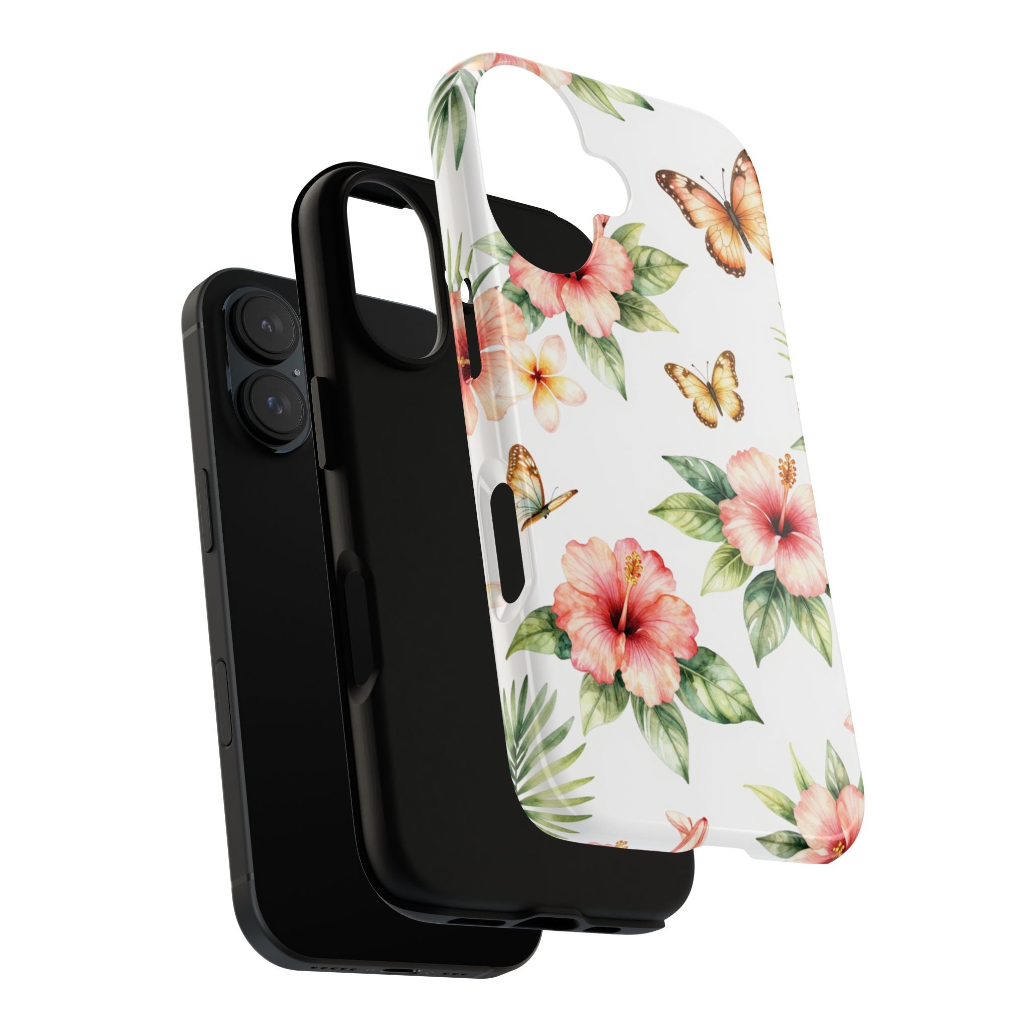 Floral Butterflies Tough Phone Case – Tropical Hibiscus Protective Cover
