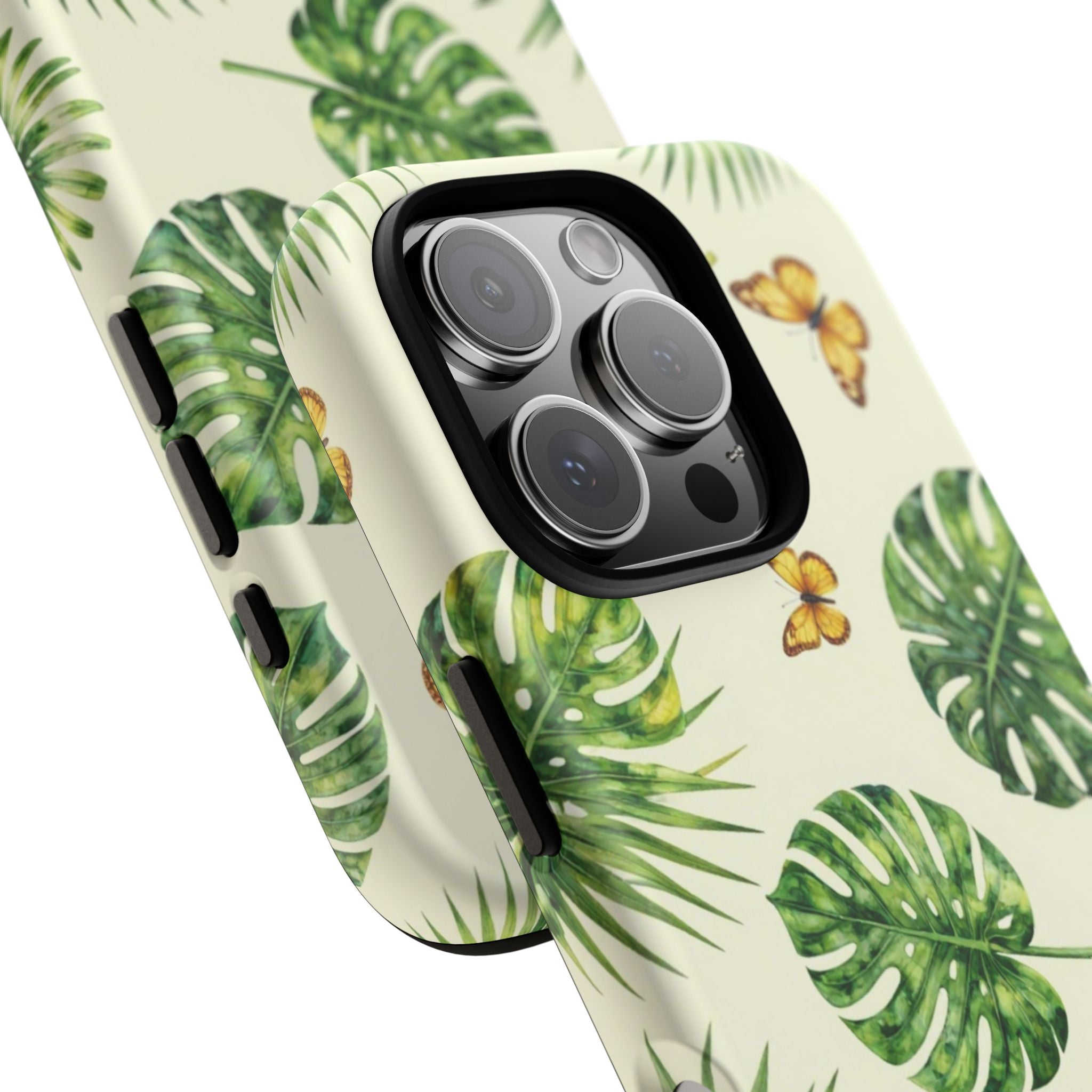 Green Monstera & Palm Leaves with Butterflies Case
