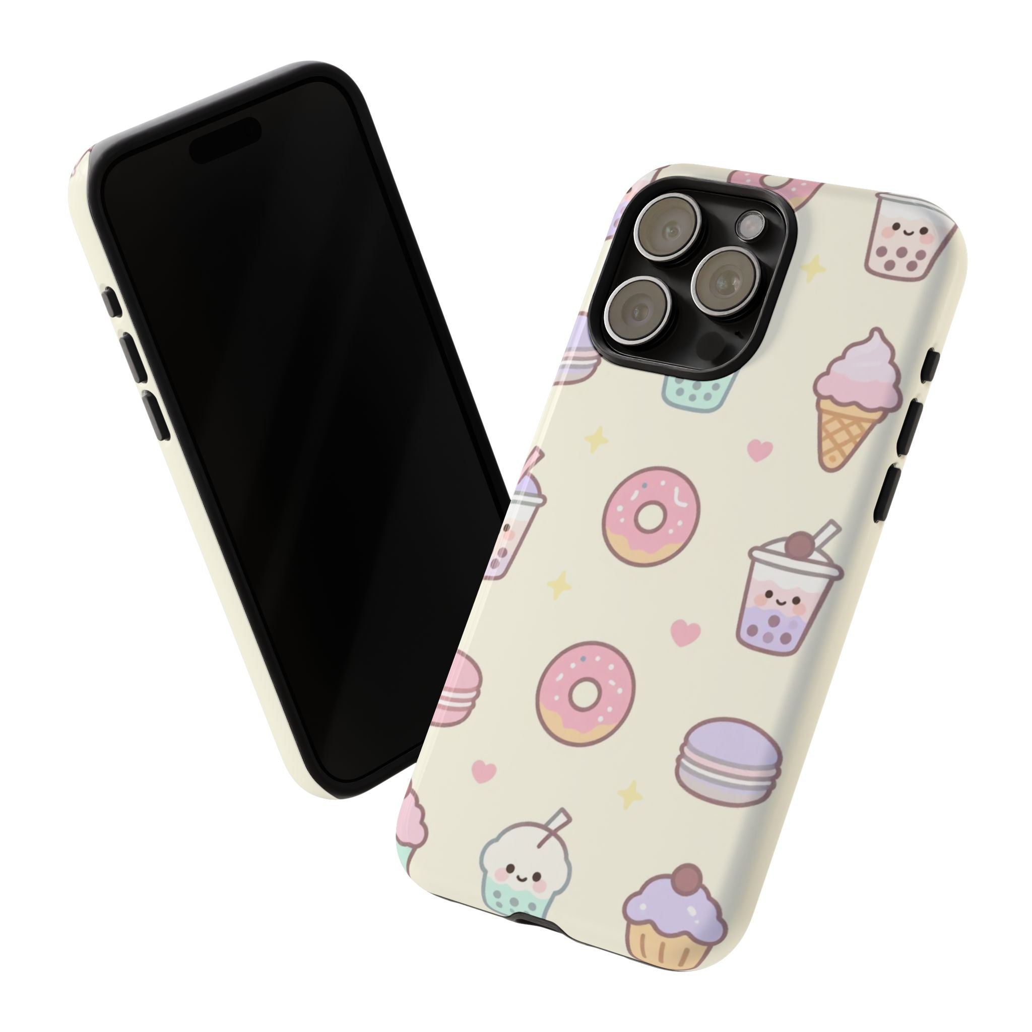 Kawaii Sweets Pattern Phone Case — Cute Donut, Cupcake & Bubble Tea Tough Case