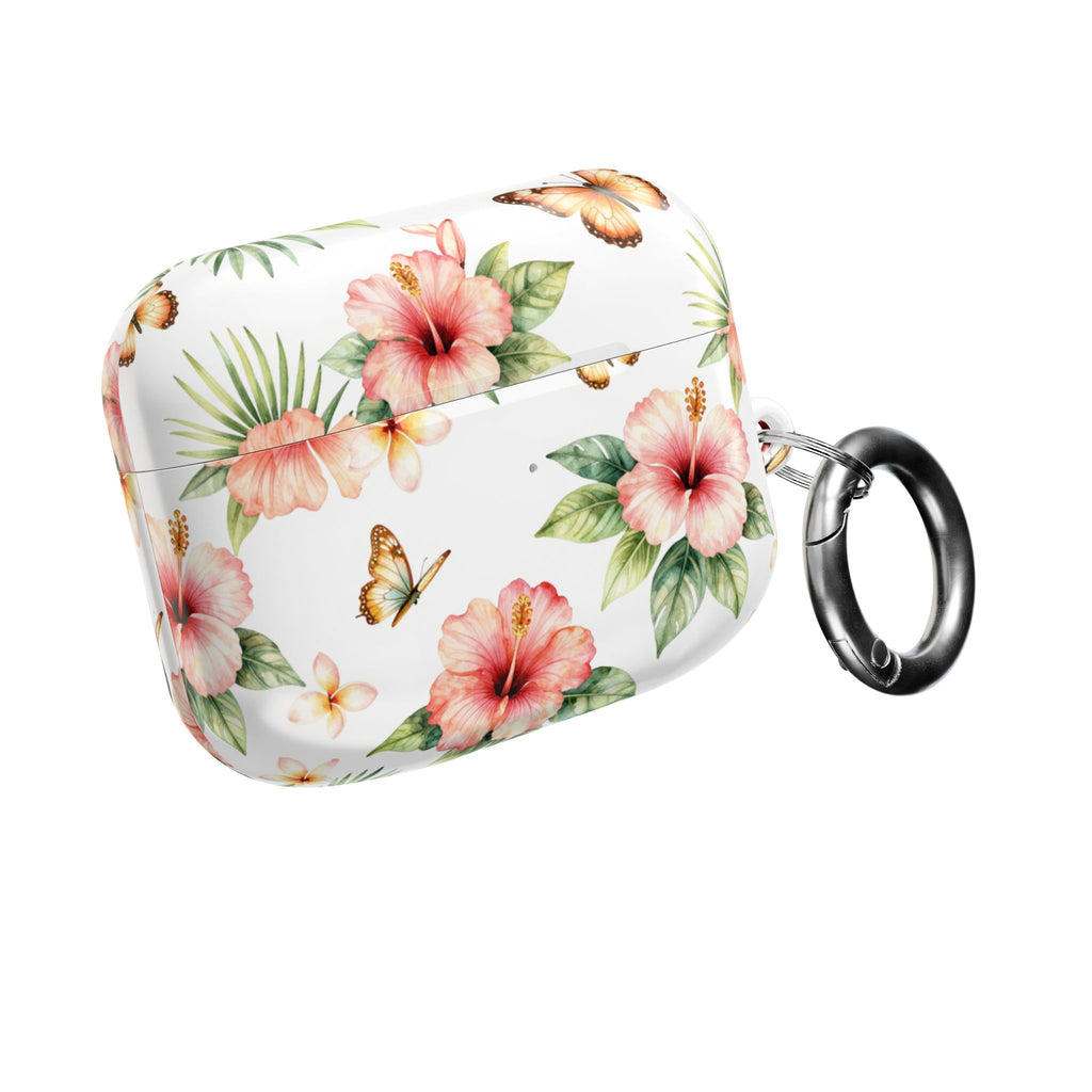 Hibiscus & Butterfly AirPod Case — Floral Protective Earbuds Cover
