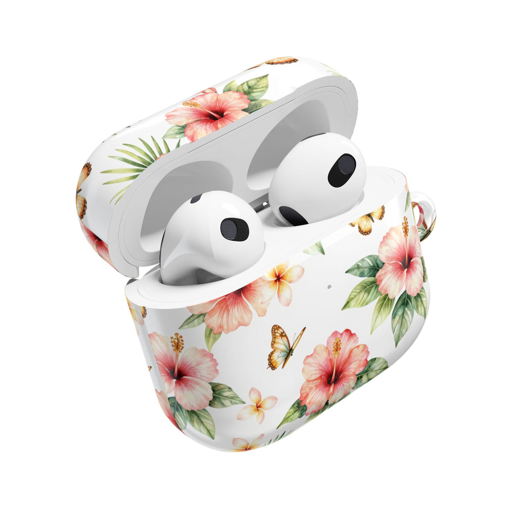 Hibiscus & Butterfly AirPod Case — Floral Protective Earbuds Cover