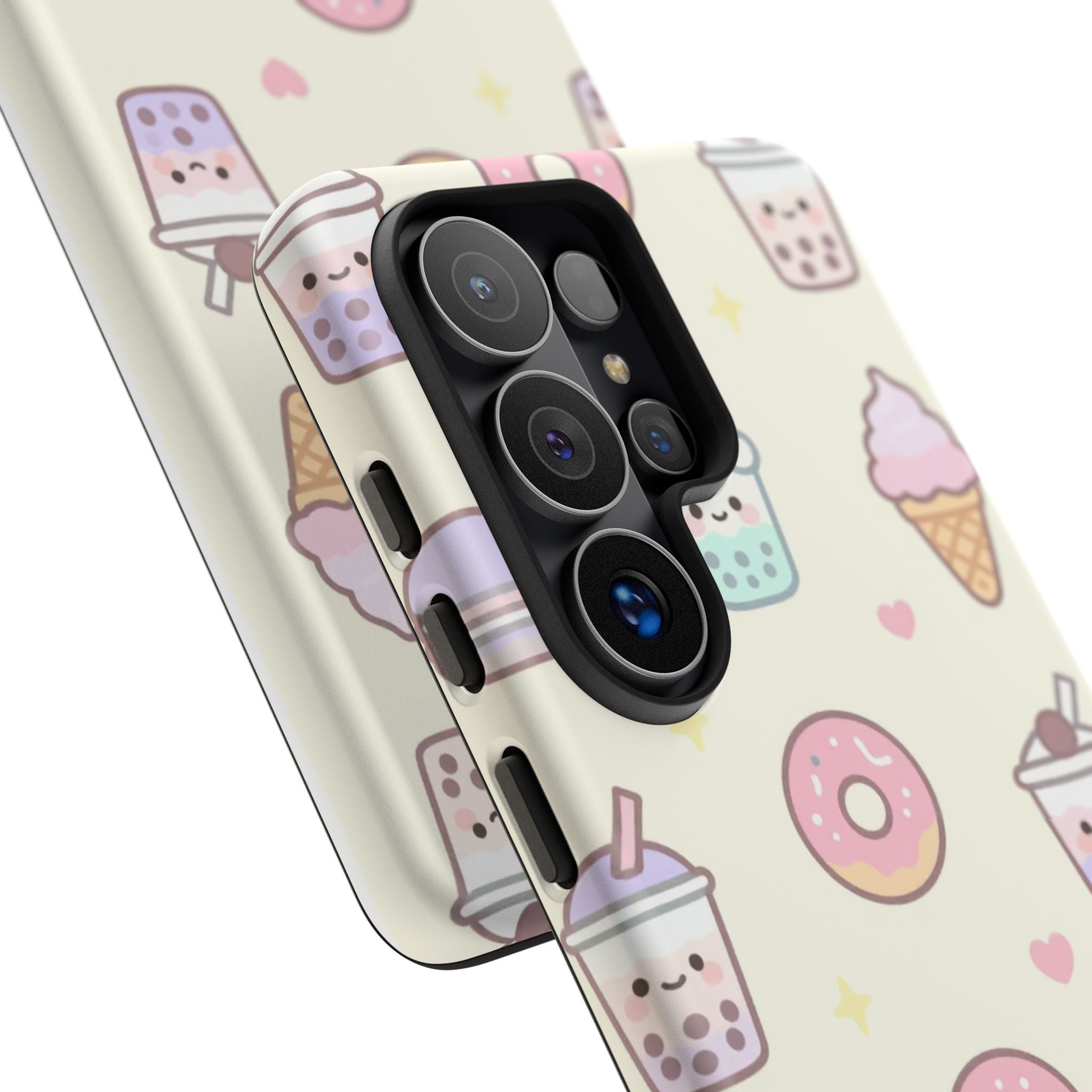 Kawaii Sweets Pattern Phone Case — Cute Donut, Cupcake & Bubble Tea Tough Case