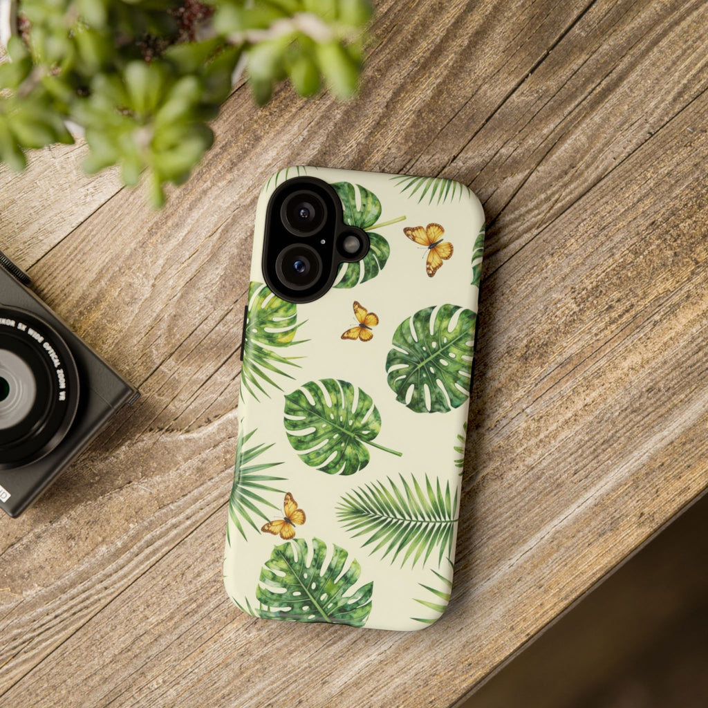 Green Monstera & Palm Leaves with Butterflies Case