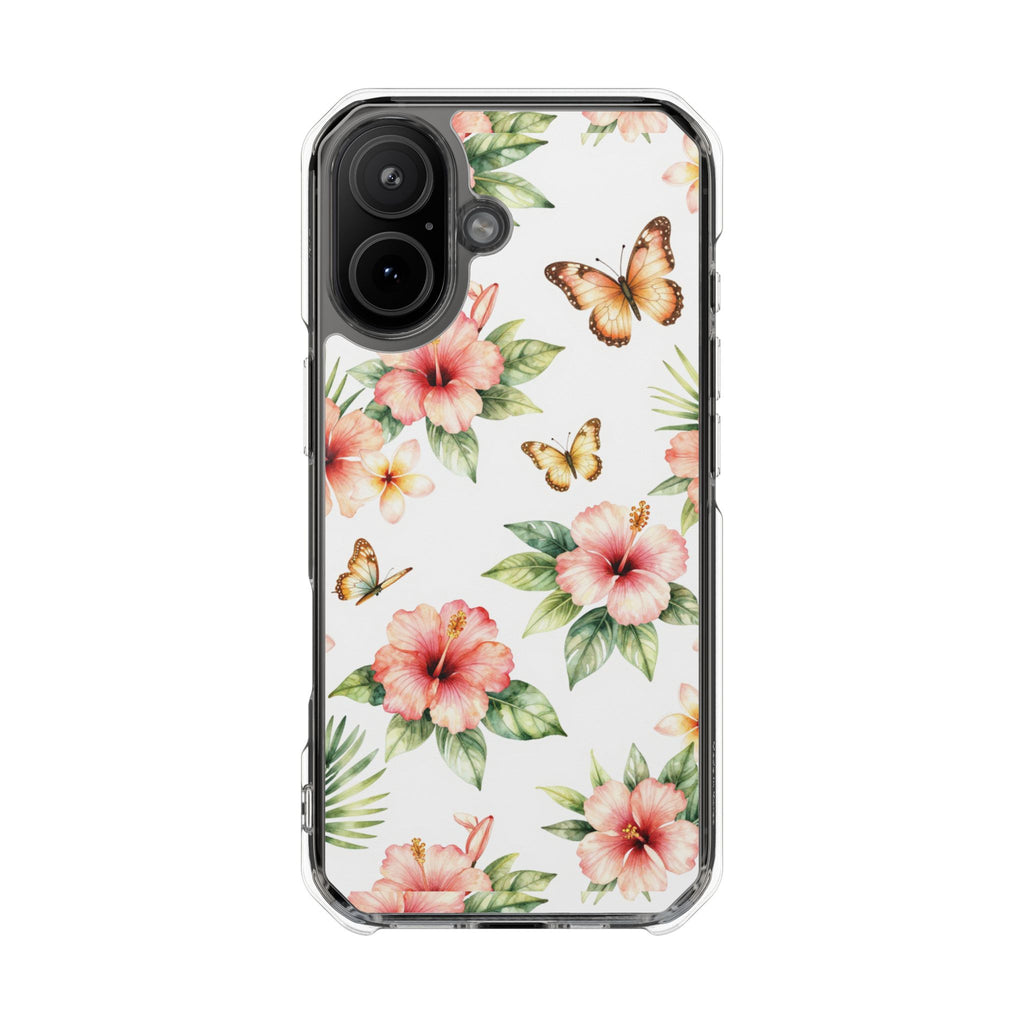 Clear Impact Phone Case — Tropical Hibiscus & Butterfly Magnetic Protective Cover