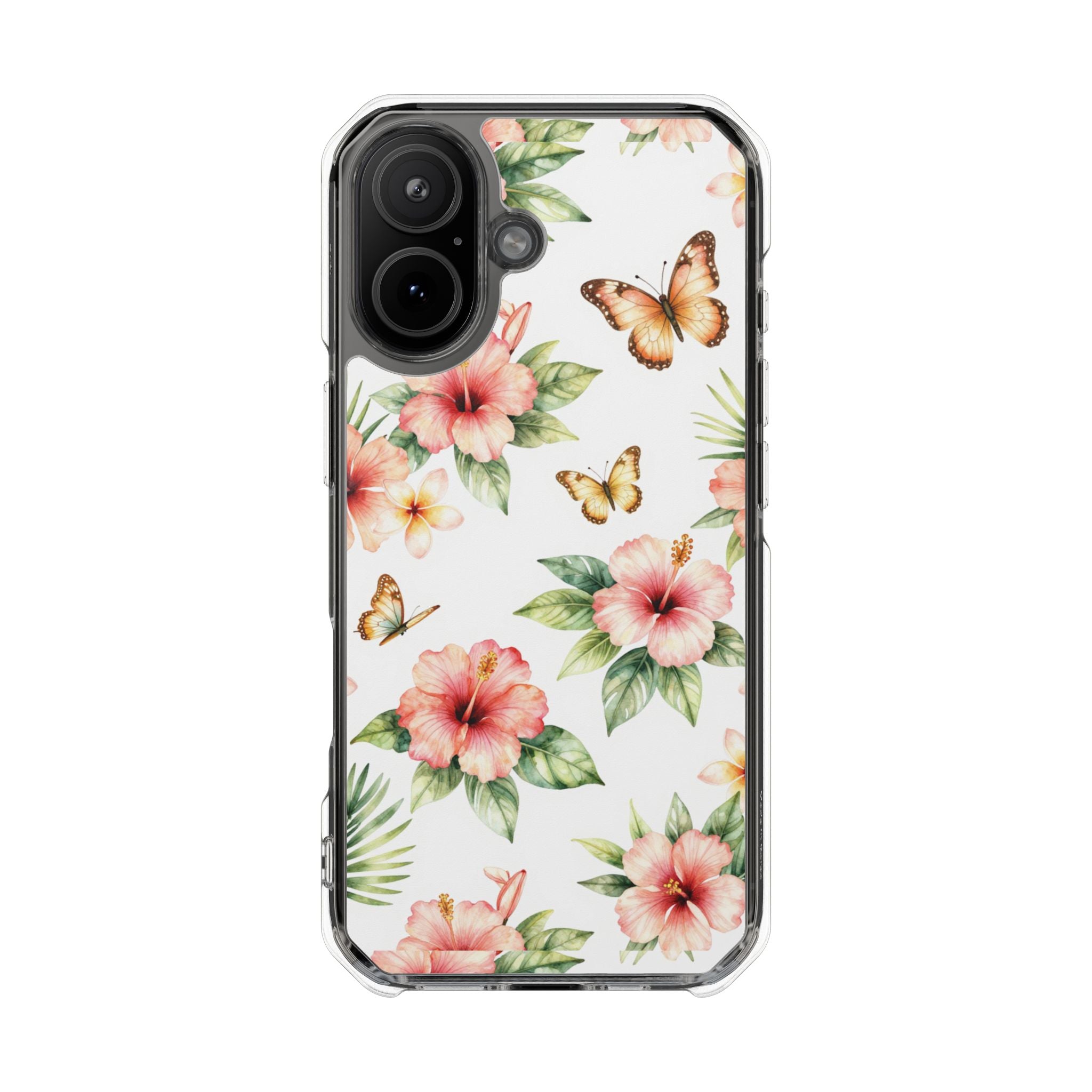 Clear Impact Phone Case — Tropical Hibiscus & Butterfly Magnetic Protective Cover
