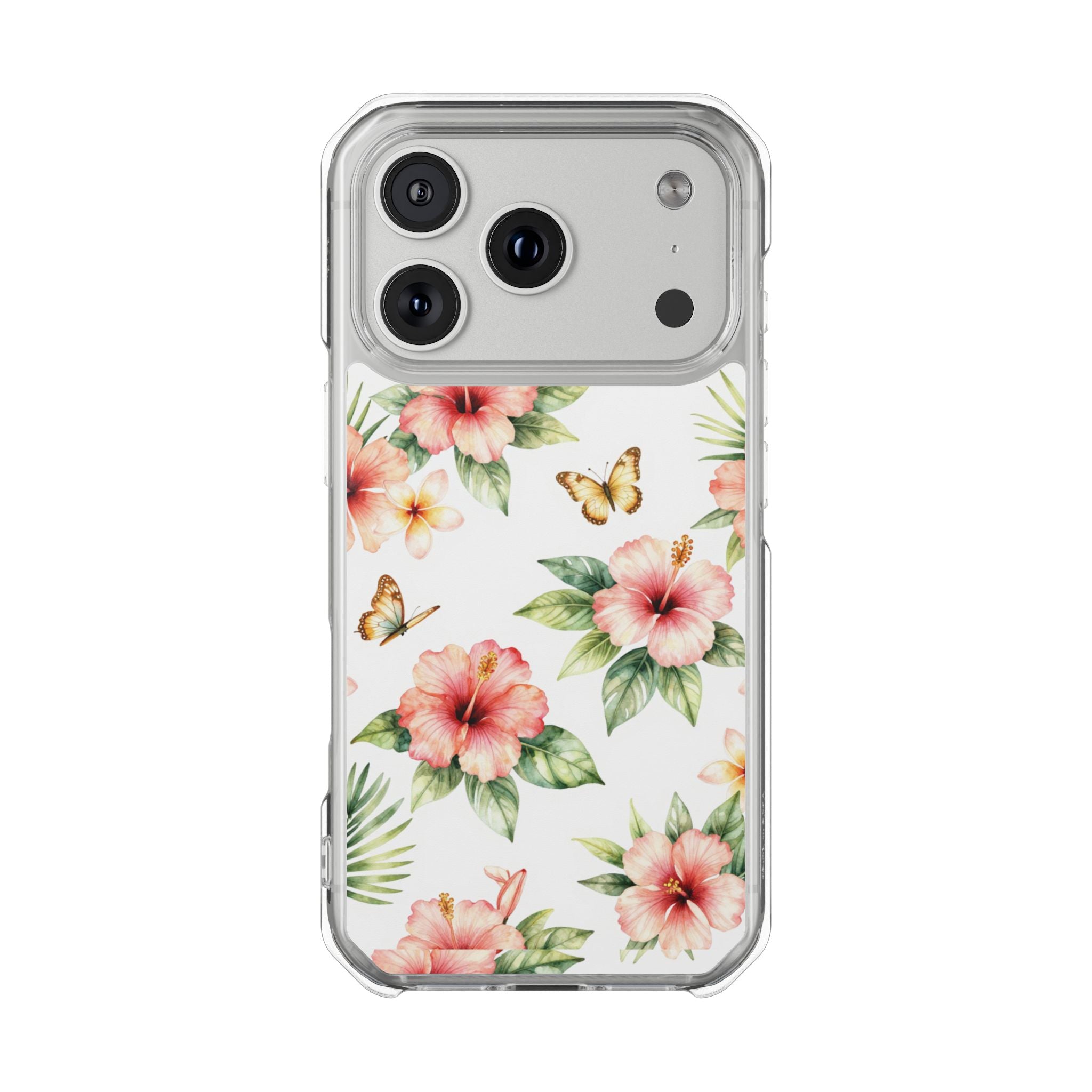 Clear Impact Phone Case — Tropical Hibiscus & Butterfly Magnetic Protective Cover