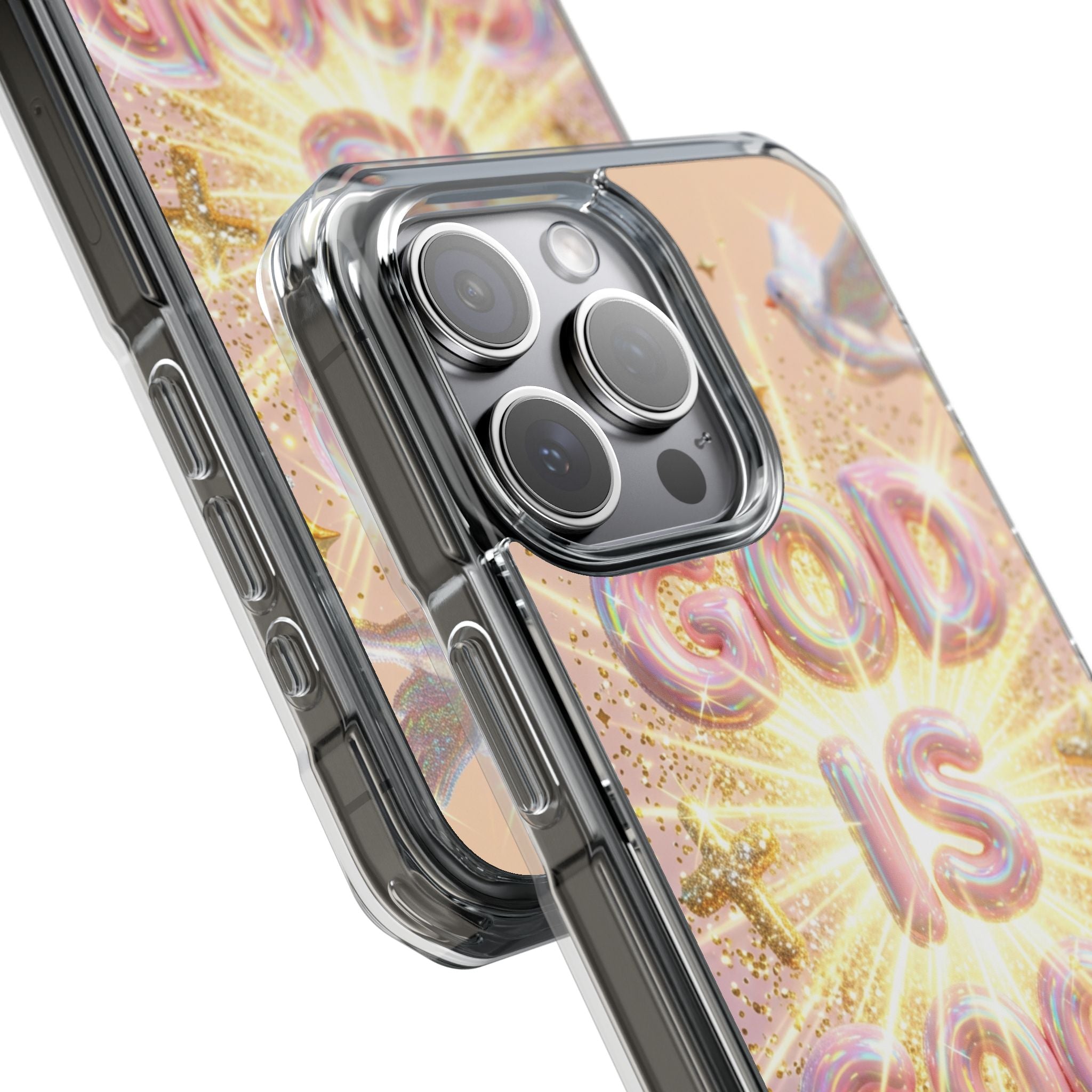 Clear Magnetic Phone Case — "God Is Good" Glitter Cross Design