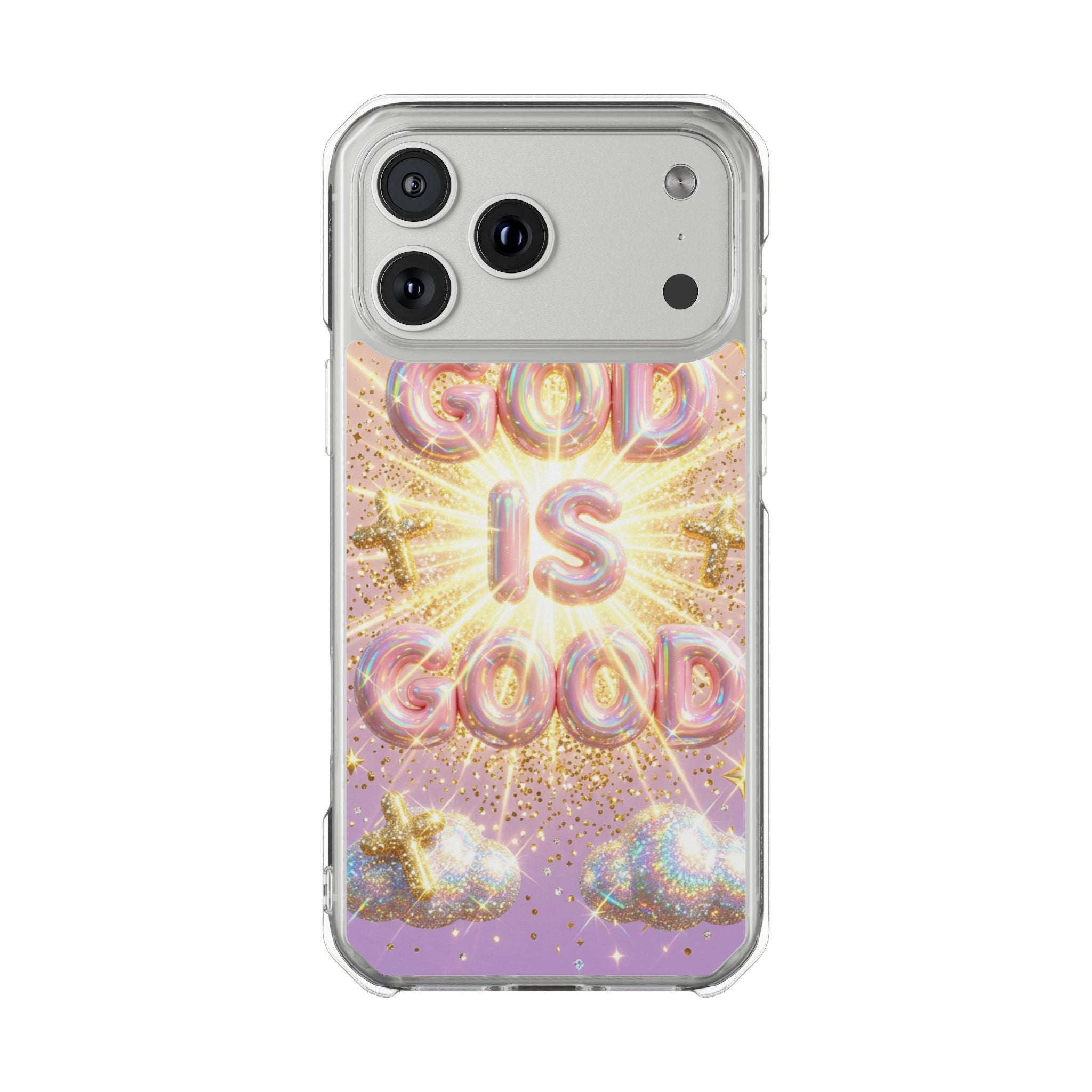 Clear Magnetic Phone Case — "God Is Good" Glitter Cross Design
