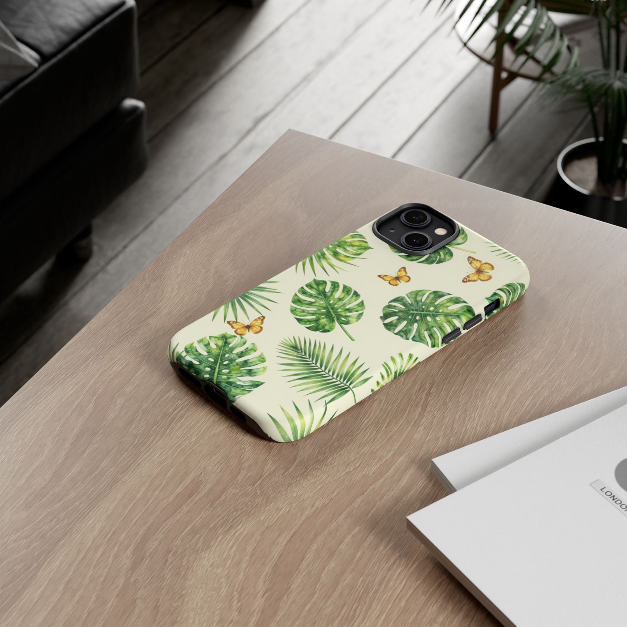 Green Monstera & Palm Leaves with Butterflies Case