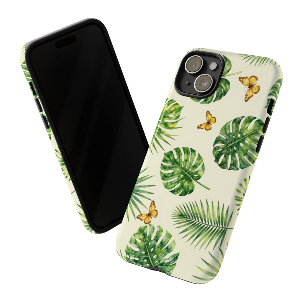 Green Monstera & Palm Leaves with Butterflies Case
