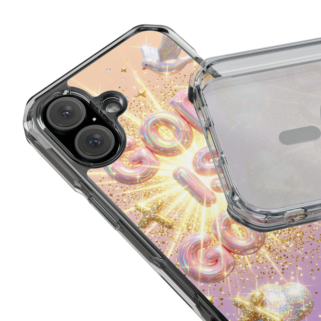 Clear Magnetic Phone Case — "God Is Good" Glitter Cross Design