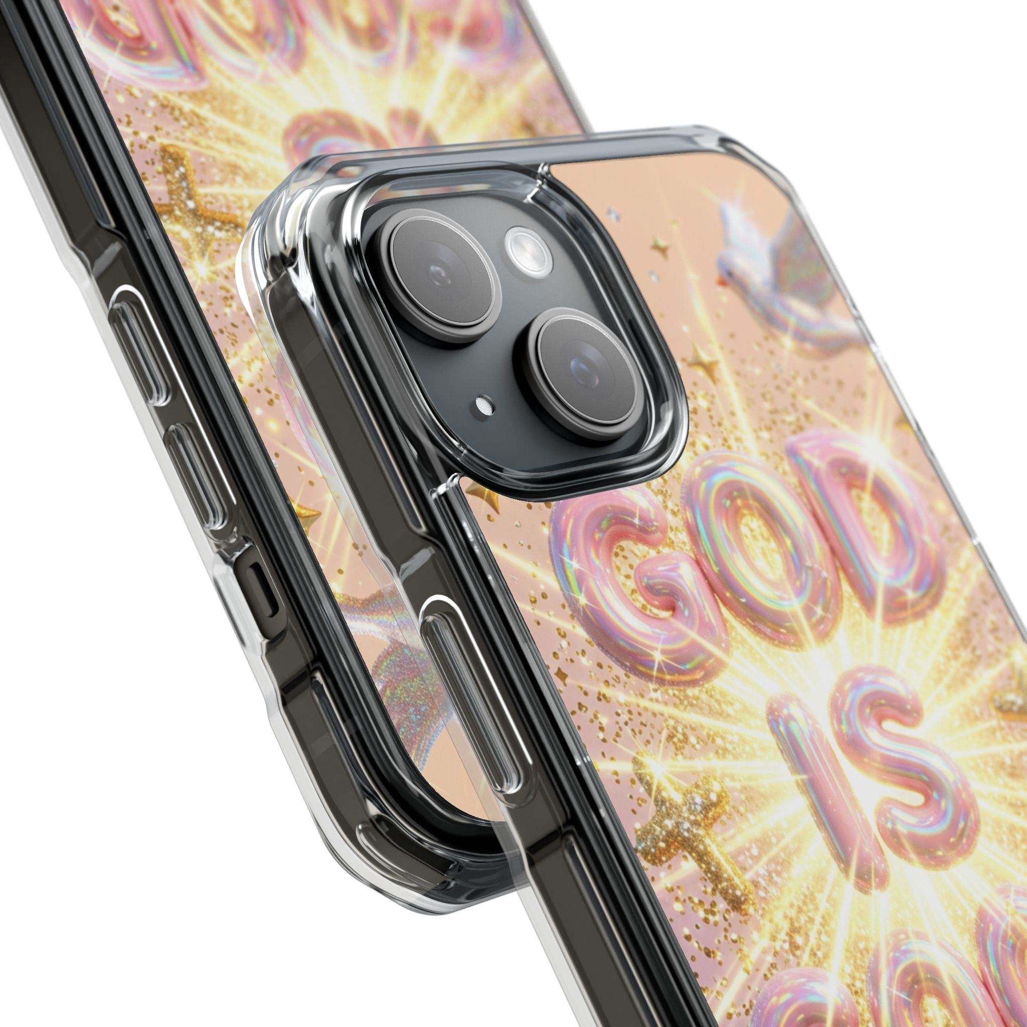 Clear Magnetic Phone Case — "God Is Good" Glitter Cross Design