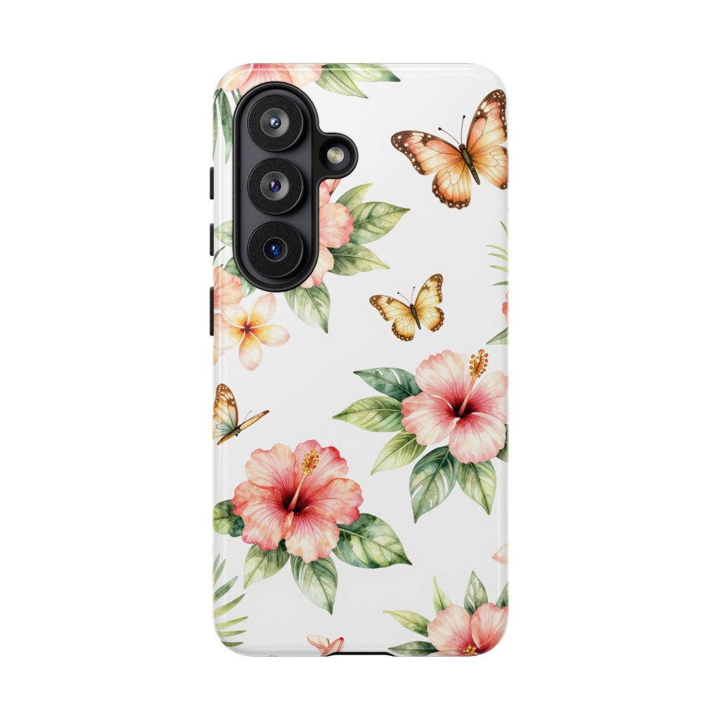 Floral Butterflies Tough Phone Case – Tropical Hibiscus Protective Cover