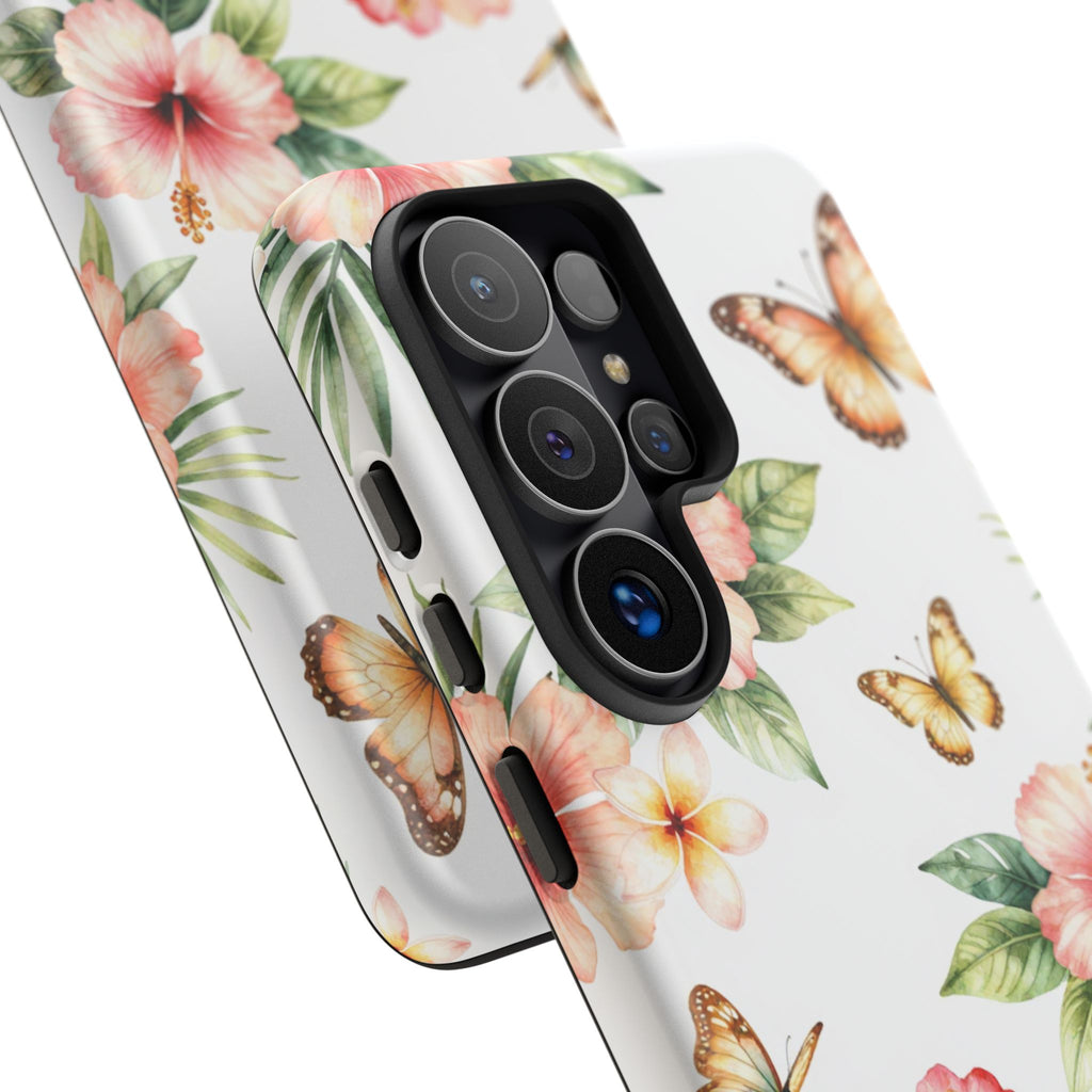 Floral Butterflies Tough Phone Case – Tropical Hibiscus Protective Cover