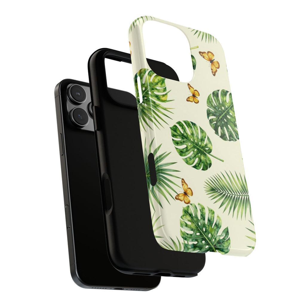 Green Monstera & Palm Leaves with Butterflies Case